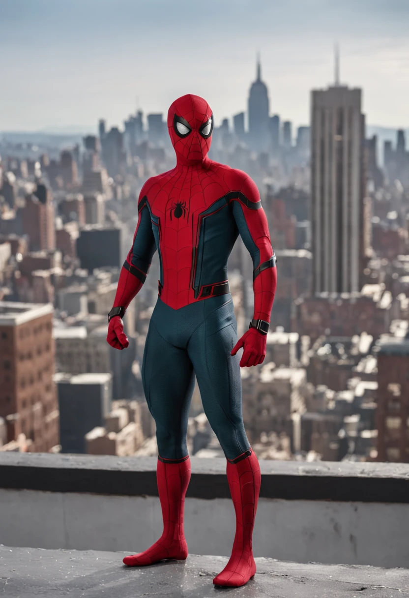 Spider - Man in suit standing on a roof with a city in the background, Pedro Parker, Homem-Aranha, aranha - homem, Retrato do Homem-Aranha, hq 4k papel de parede, Aranha altamente detalhada - Man, Peter Parker como Homem-Aranha, Estilo futurista Homem-Aranha, 8k render", medium close - up ( Mcu ), Spiderman, Trending in ArtStation 4K, cg arte