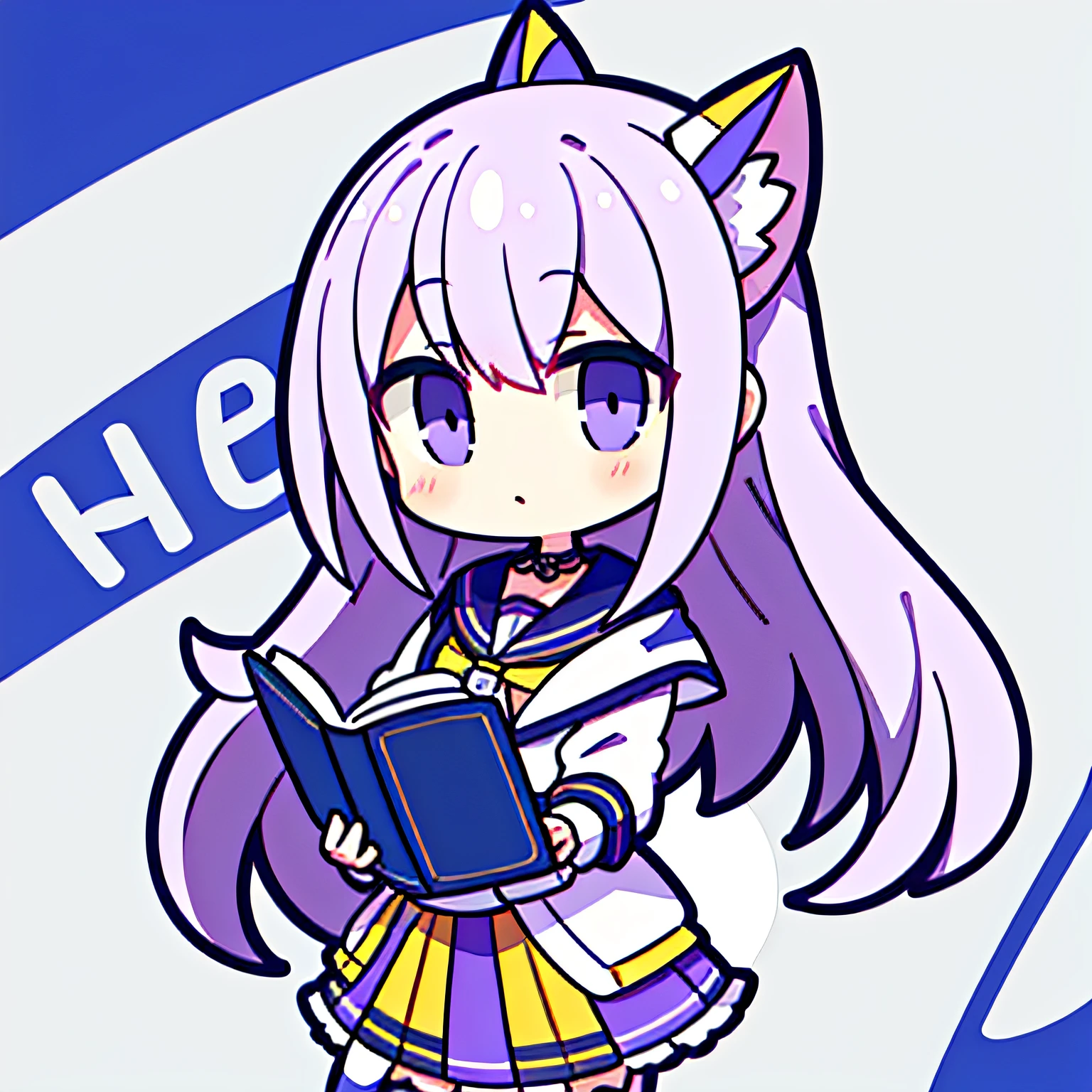 full bodyesbian, White background, High detail, hyper HD，((Multiple colors)),(1girll), Lilac hair，Yellow skirt，Hold a book in hand