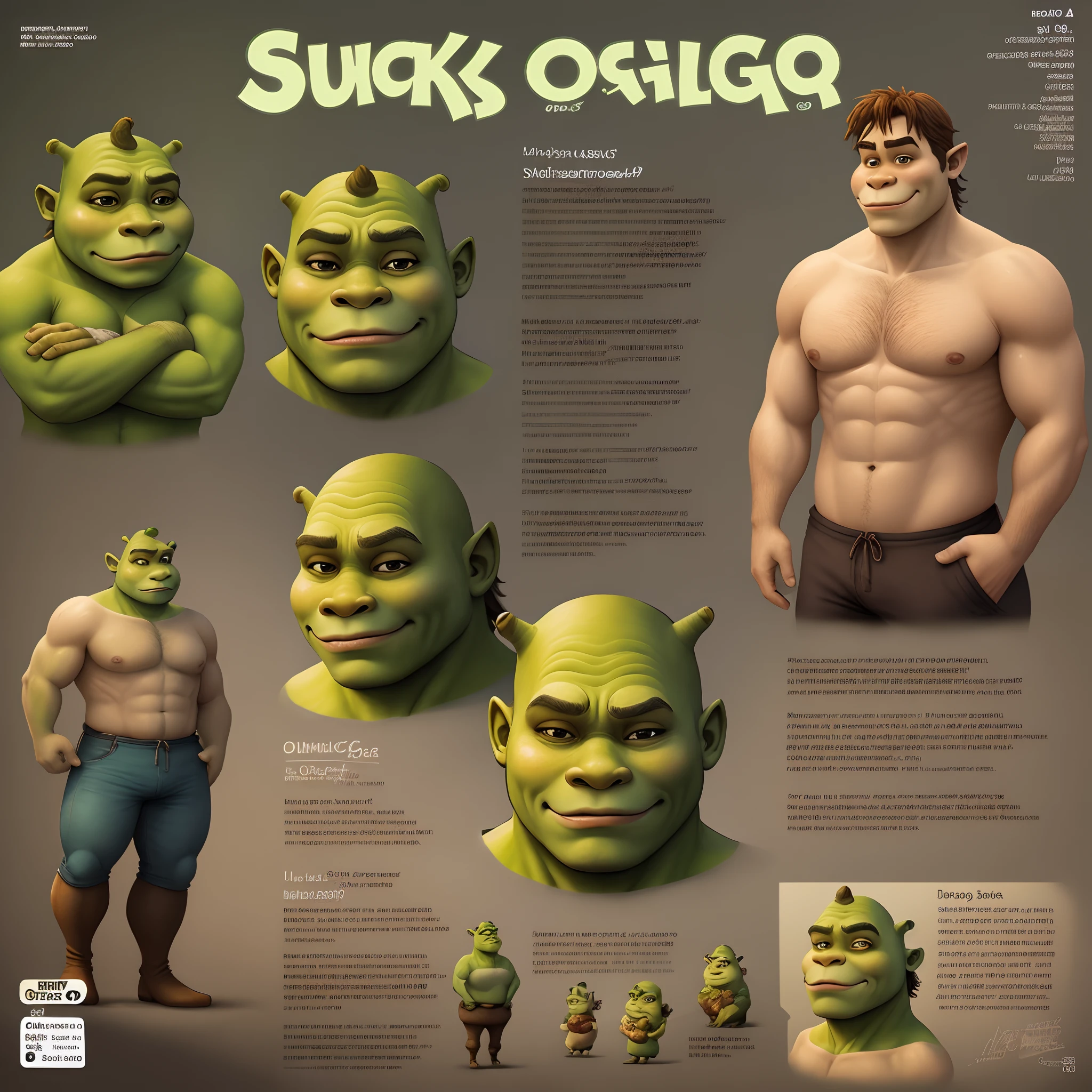 Shrek, dibujo, comic, detallado, cuerpo completo, ogro