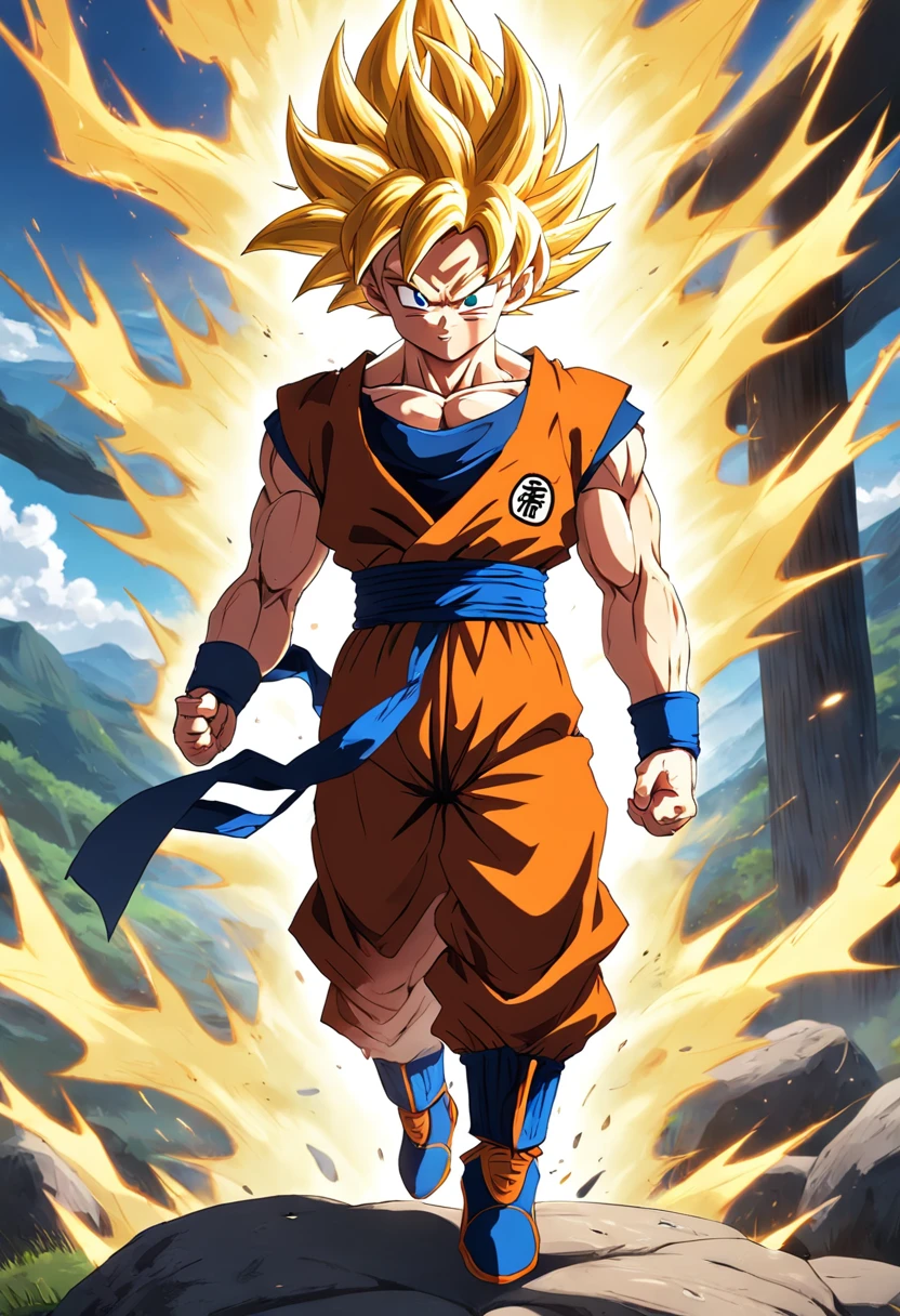 Super Saiyan Goku, Outdoors, Martial arts training