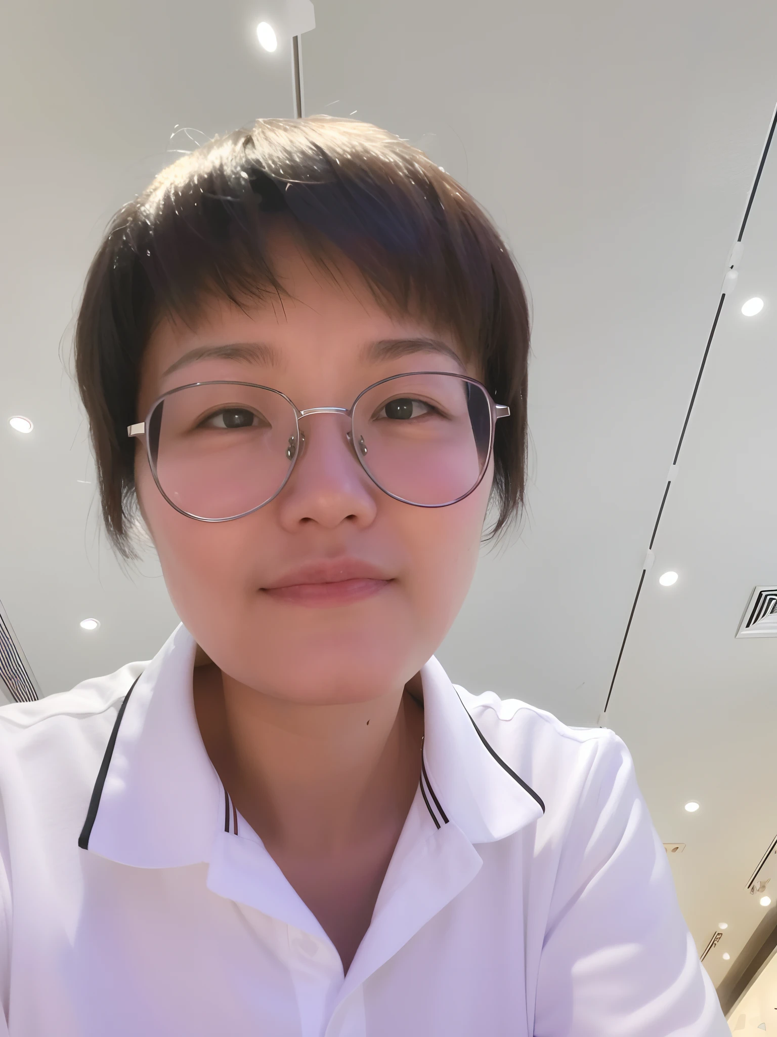 A woman in glasses and a white shirt is looking into the camera, 8k selfie photograph, xintong chen, wenfei ye, Zhang Pengzhen, 38 years old, Qiu Fang, Lin Qifeng, 3 6 years old, 2 8 years old, xiaolong wang, xiang duan, Wang Qichao, jinyiwei