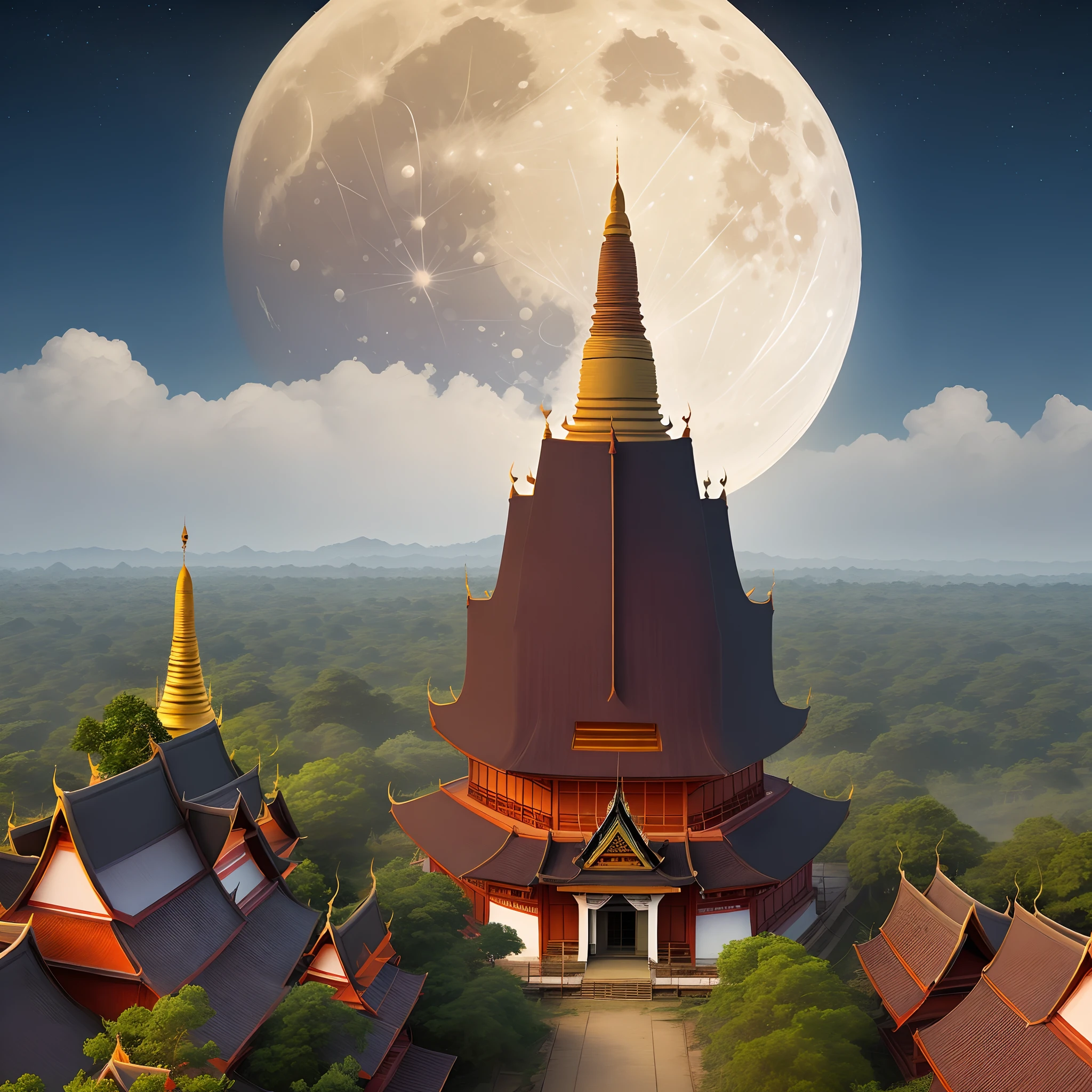 Myanmar pagoda land scape (background is super big moon)