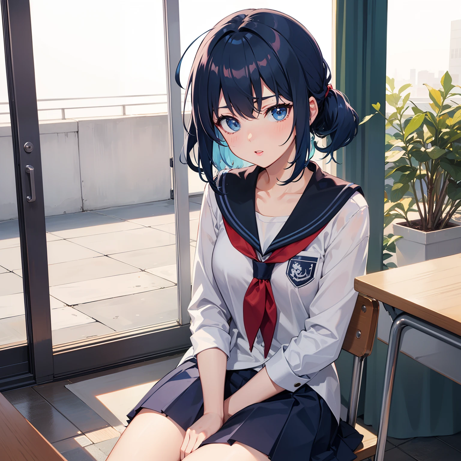 Blue hair, Blue eyes, Tsundere, School Girl