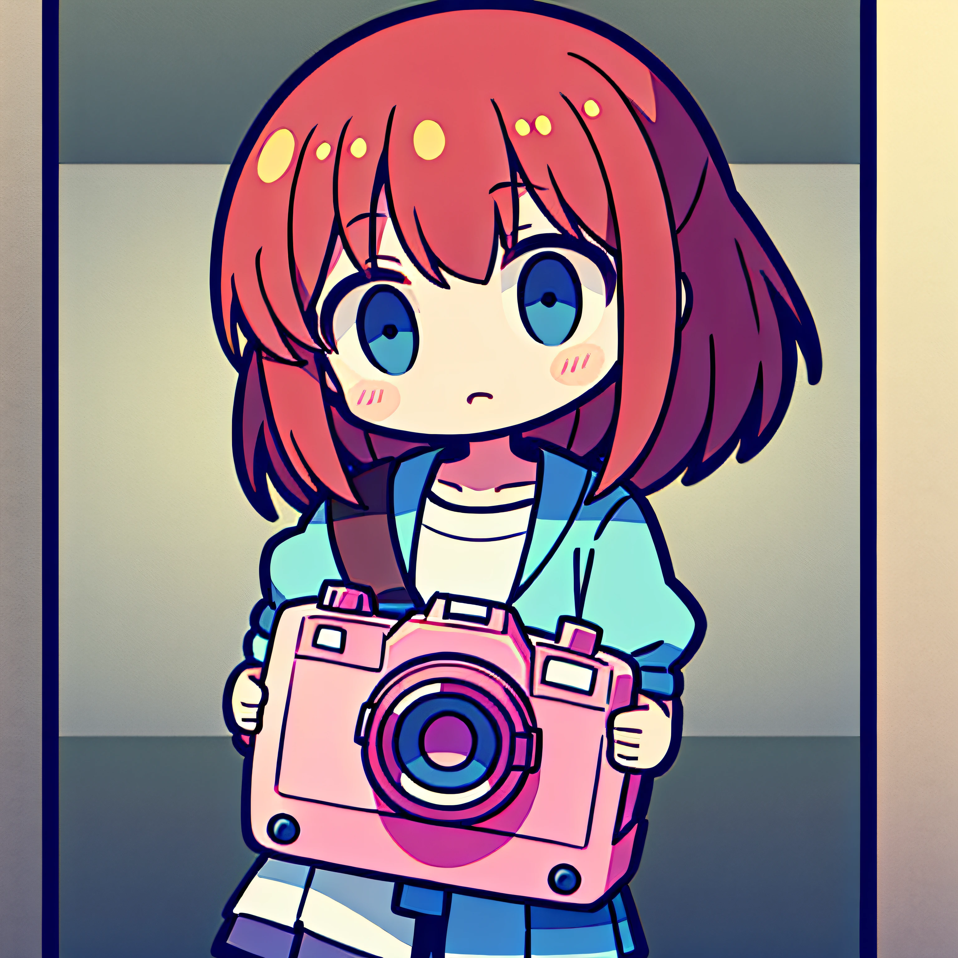 A girl holds a pink camera