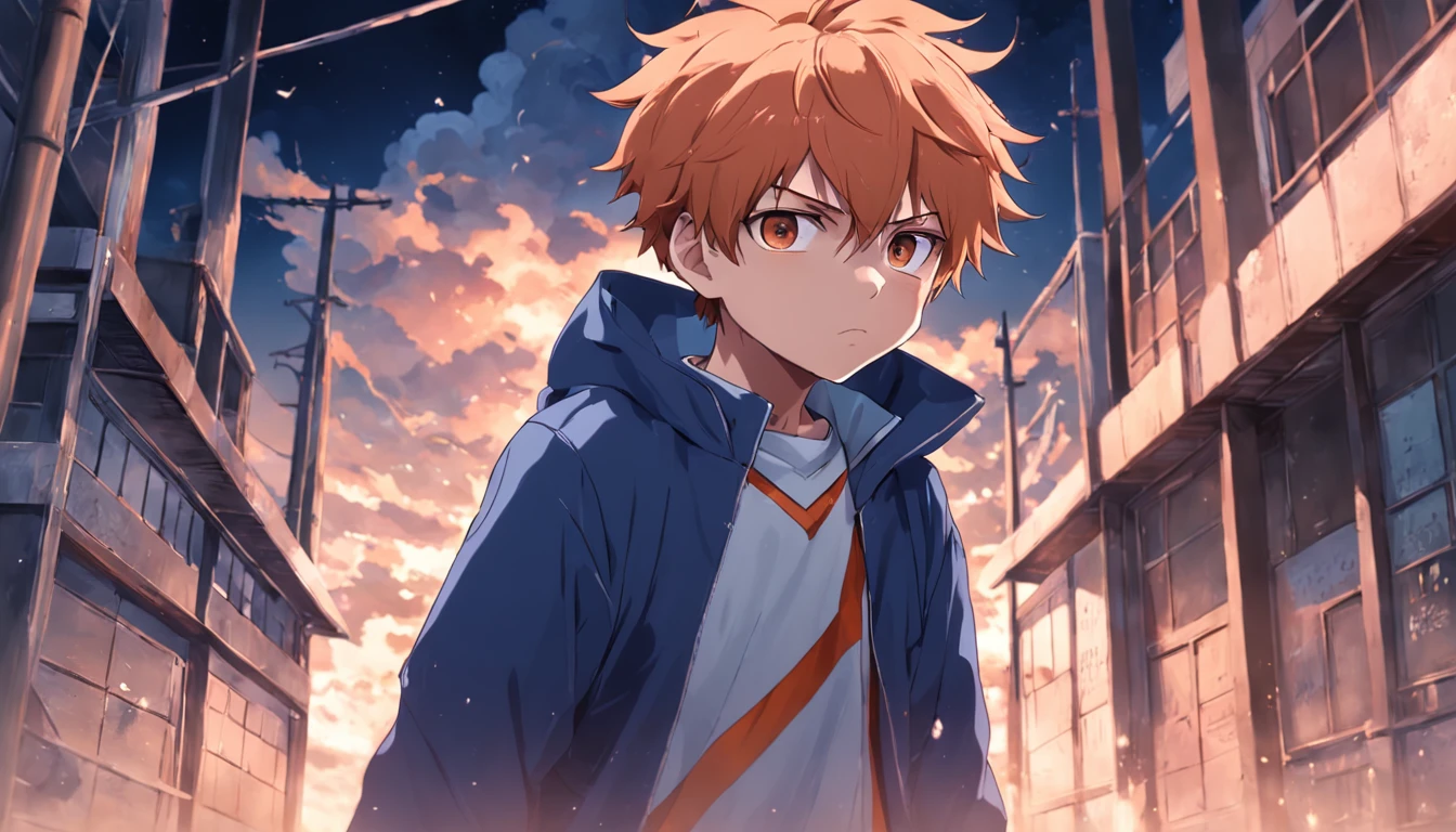 boy,Anime male protagonist image,Sportswear,The expression is serious,After a series of abnormal events,He began to prepare for possible crises