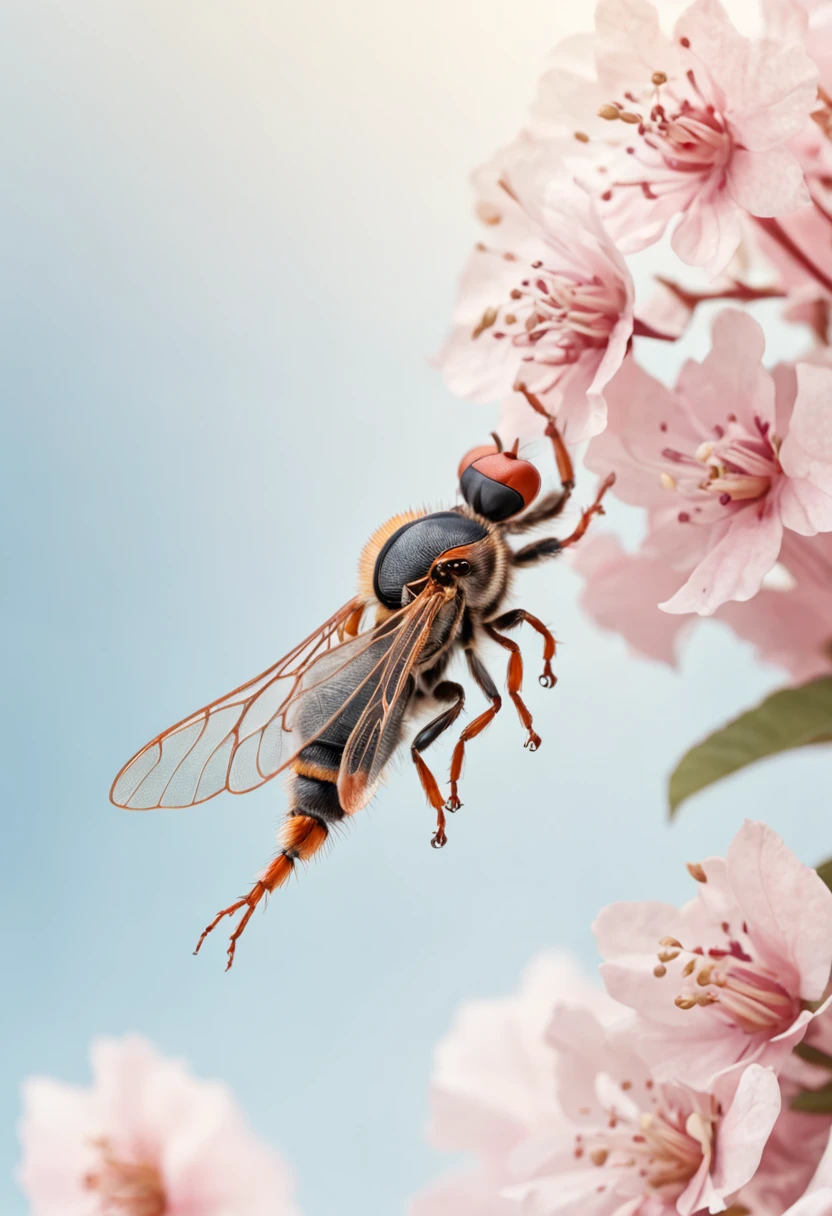 a cartoon flying bug on a flower, in the style of art nouveau-inspired illustrations, detailed skies, chinapunk, illustrative storytelling, solarizing master, quito school, visually poetic