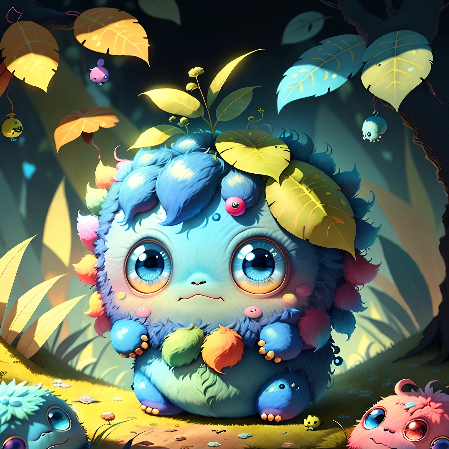 former times々、There was a little monster named Leo. He is small and adorable, with soft, colorful skin. Leo had several colors: Blue, Red, verdant、Even yellow. He likes to play hide and seek in the enchanted forest.、Everywhere I went, I always left traces of color. Kids playing with Leos、Loved to draw him in the colors of the cutest little monster in the world!