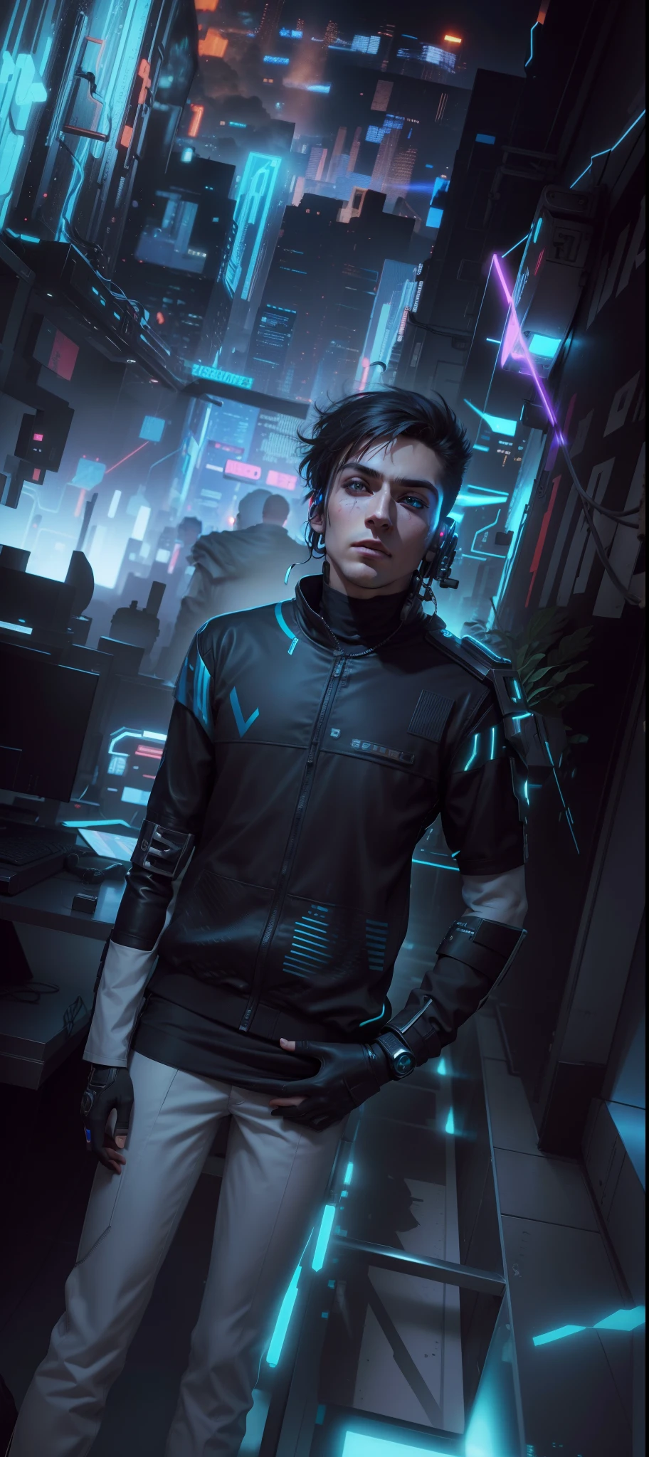 Change background cyberpunk and handsome cute Boy 8k, ultra realistic