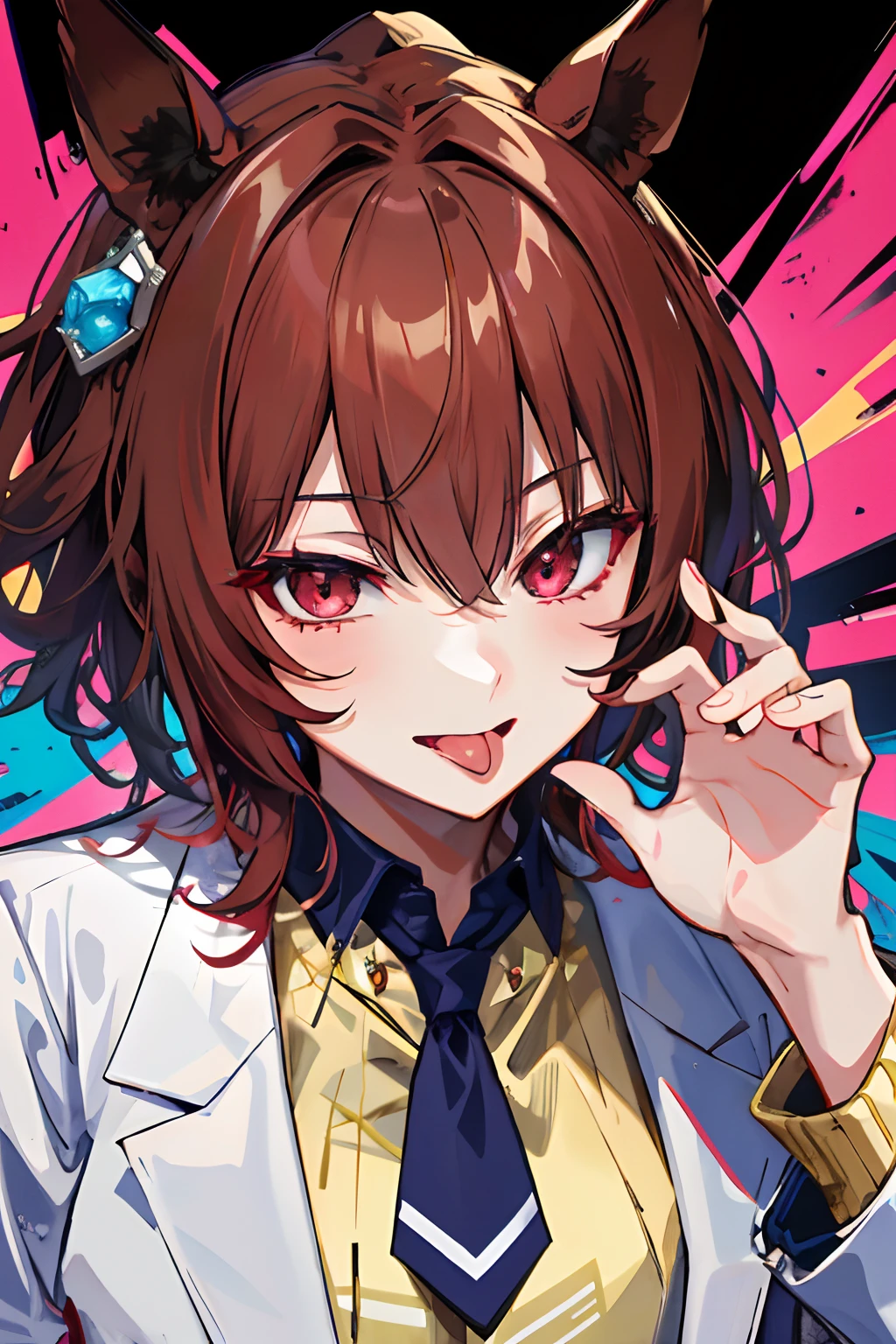 finger, inside mouth, open mouth loudly, (long cute tongue:1.2), insane smile, seductive smile, Crimson eyes, (open mouth:1.5), (sticking tongue), (implied fellatio:1.4)
