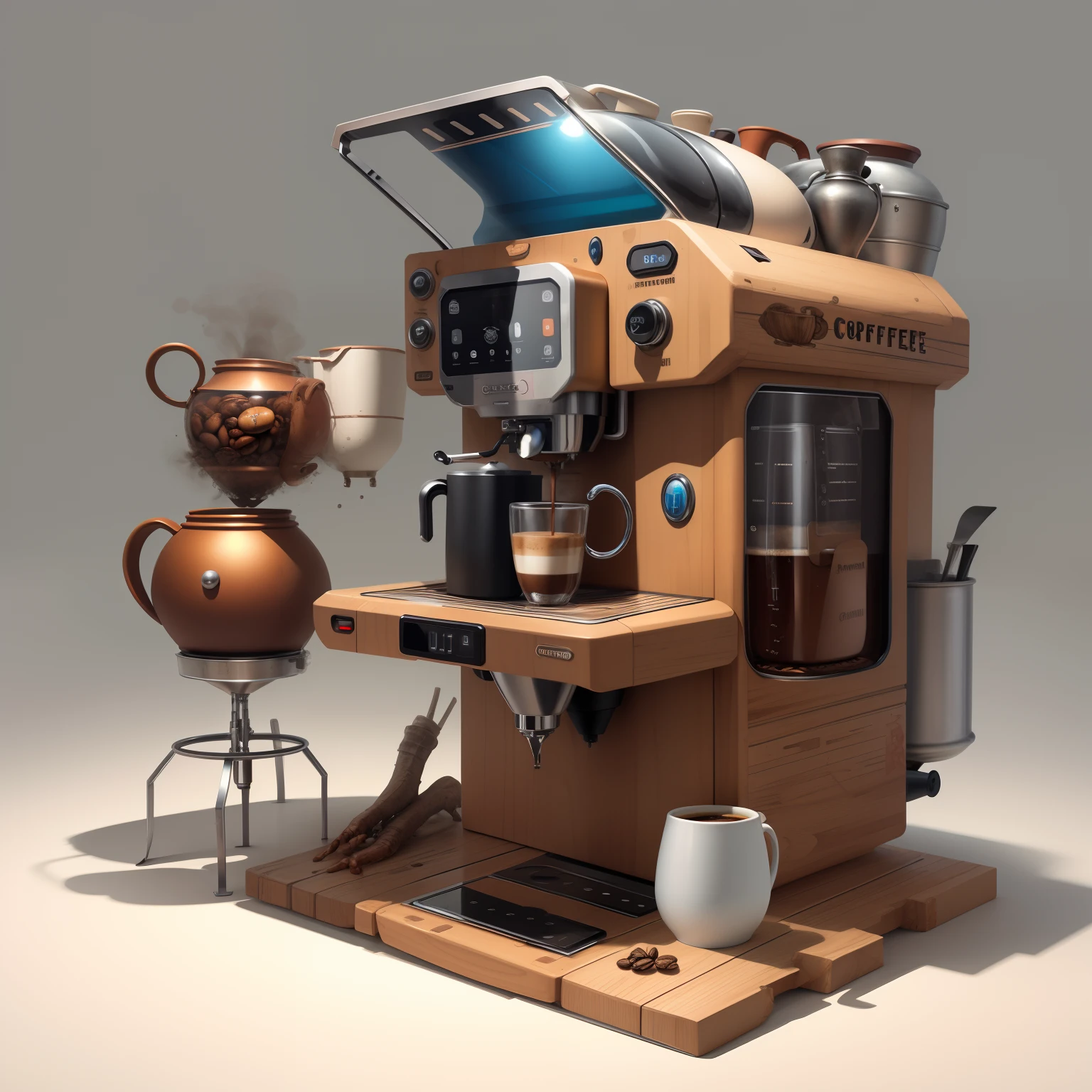 concept art RetroFuturismAI overcomplicated coffee machine