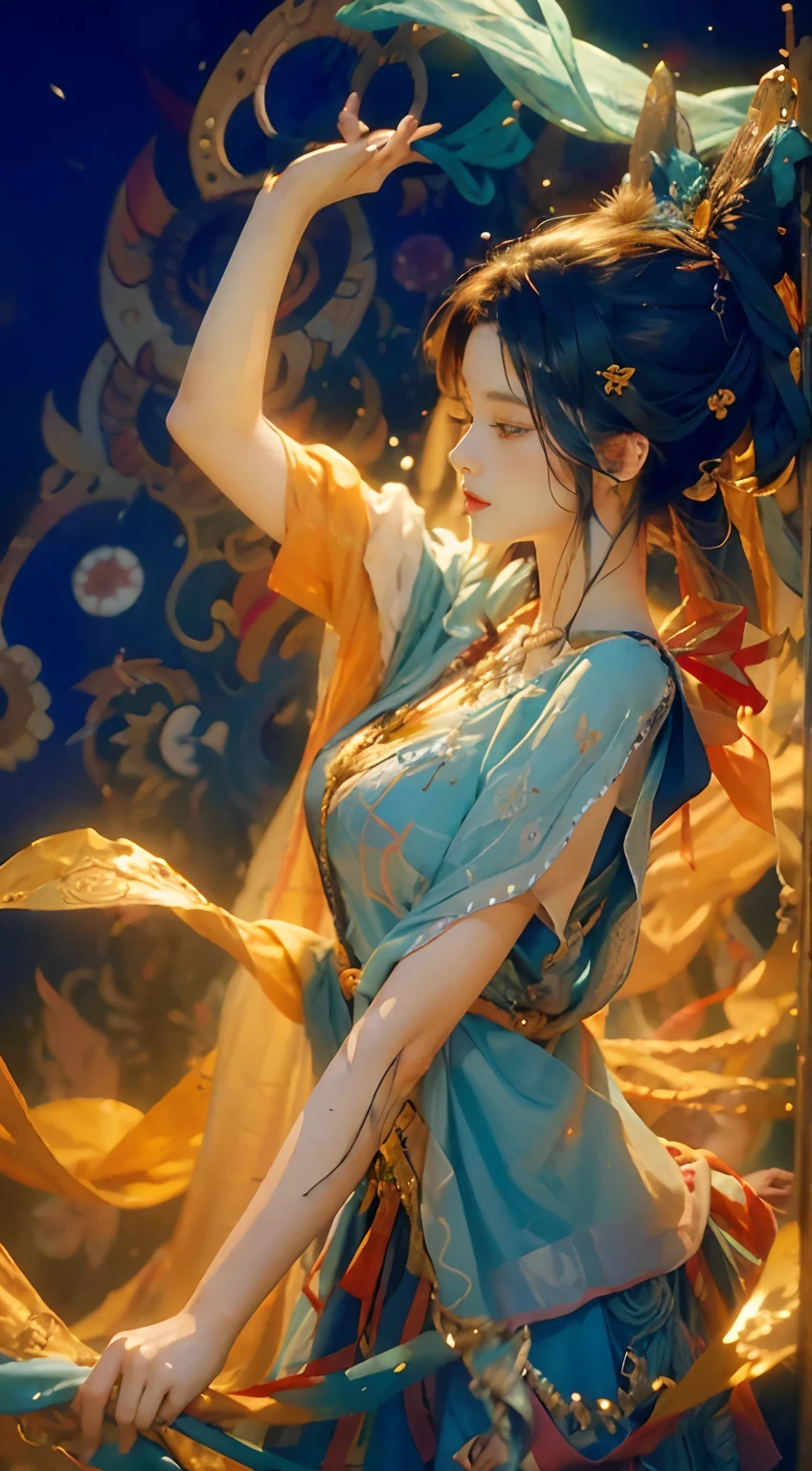 Ultra detailed, beautiful and aesthetic, masterpiece, best quality, (zentangle, mandala, tangled, entangled), (fractal art: 1.3), 1girl, very detailed, dynamic angle, cowboyshot, most beautiful forms chaotic, elegant, fauvist design, bright colors, romanticism, James Jean, Robbie Devi Antono, Ross Tran, Francis Bacon, Michal Mraz, Adrian Ganey, Petra Cortwright, Gerhard Richter, Takashi Yamamoto, Ashley Wood, atmospheric, ecstatic notes, flow notes visible