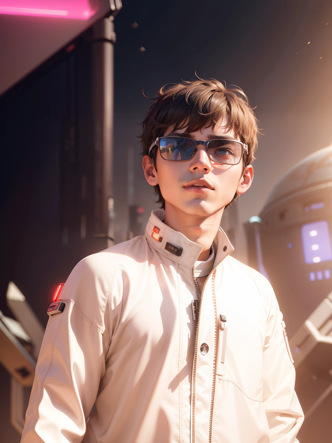 Boy  futuristic background and realistic face 8k Hd