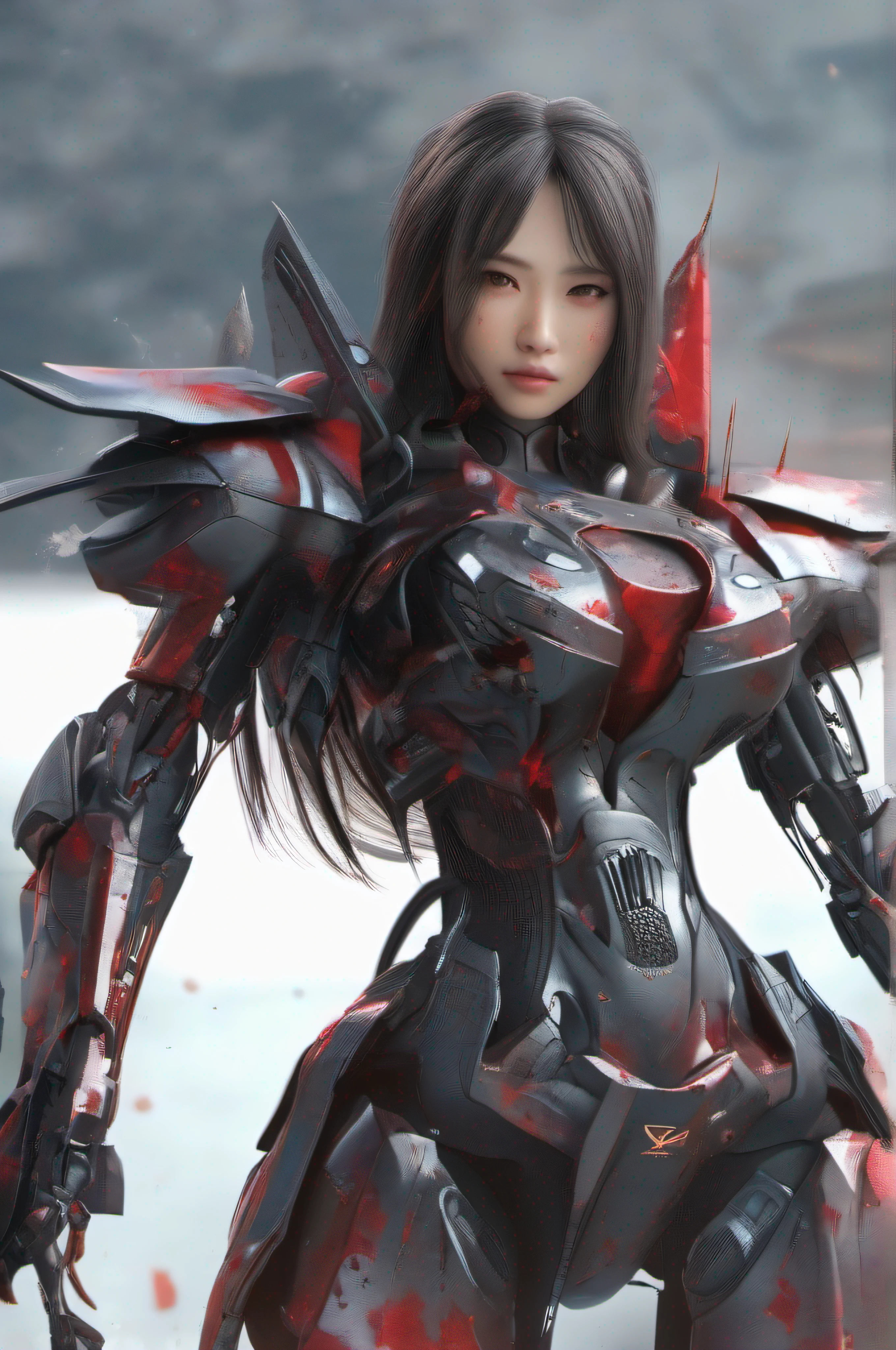 。.3D, 8K, k hd,Asian beauty,Mecha,Long hair,k hd, Beautiful, Photorealistic, fantasy, Long hair, No helmet, blood spatter, violent, high resolution, insanely details, 4K, Digital SLR, Completely in the frame