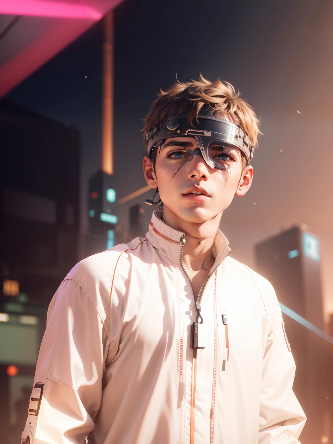 Boy futuristic background and realistic face 8k Hd