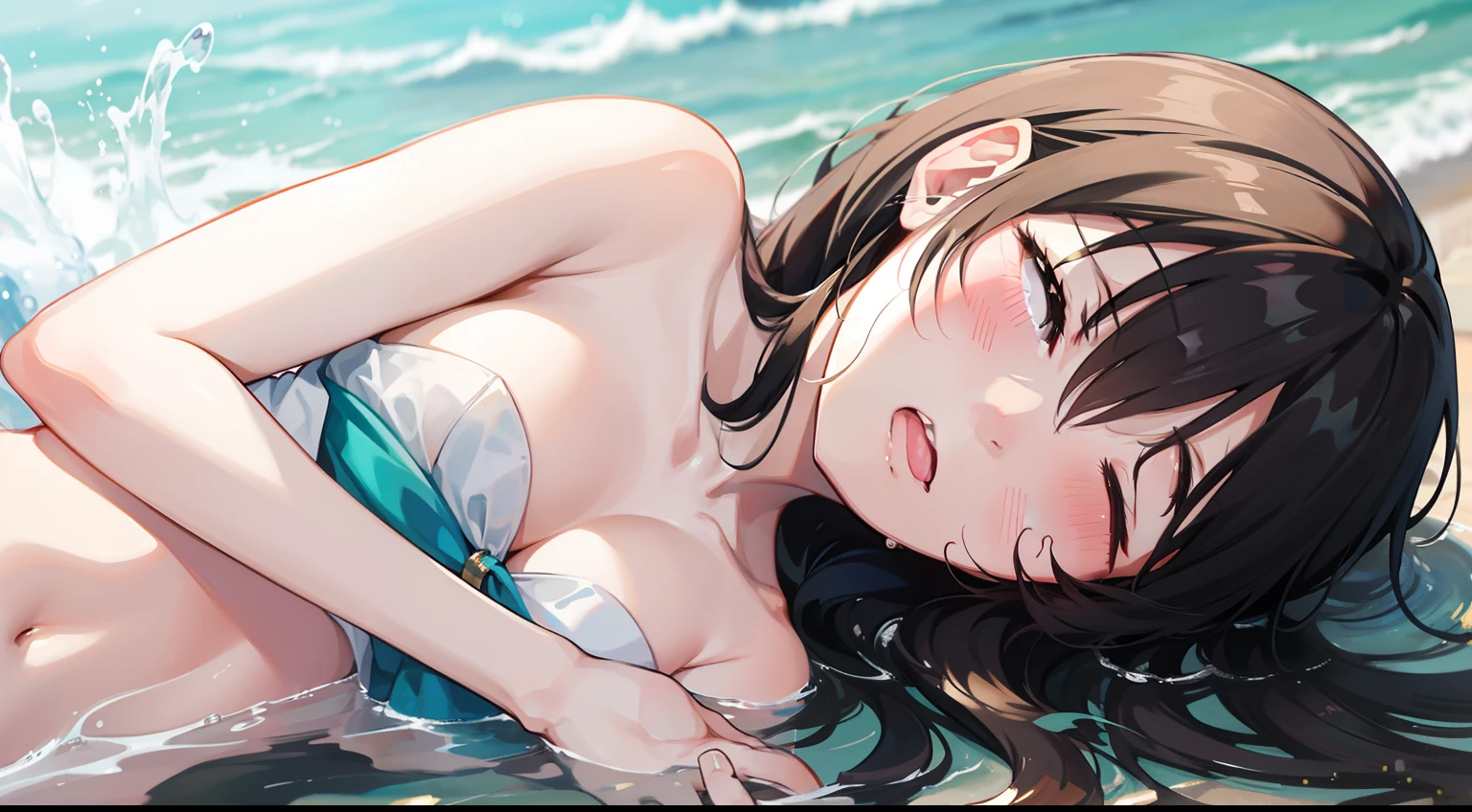 比基尼, Blush, Drool, with her mouth open,Water flowing all over the body