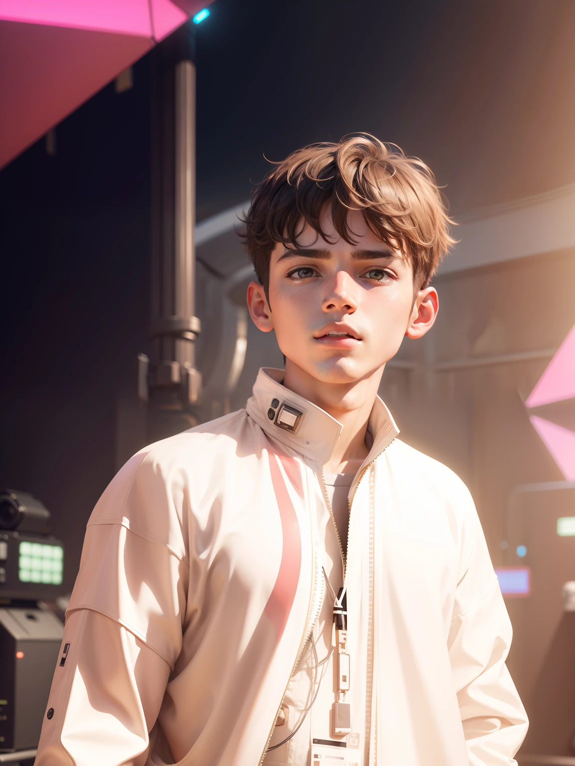 Boy  futuristic background and realistic face 8k Hd
