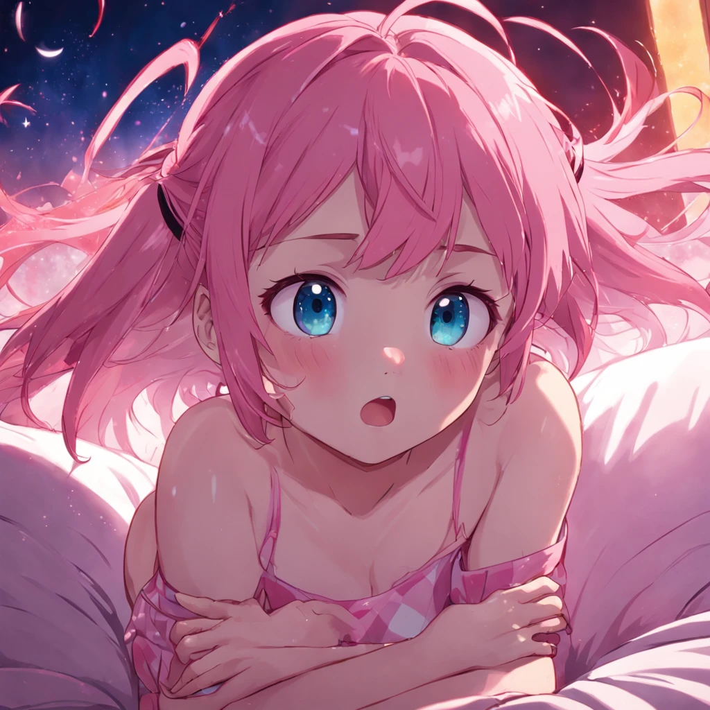 Kizi,pyjamas,A pink-haired,Go to bed