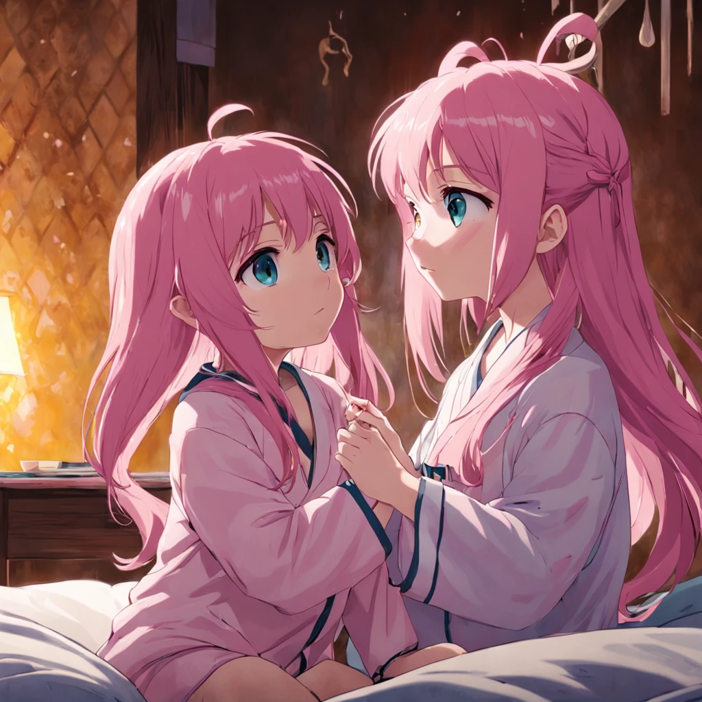 Kizi,pyjamas,A pink-haired,Go to bed
