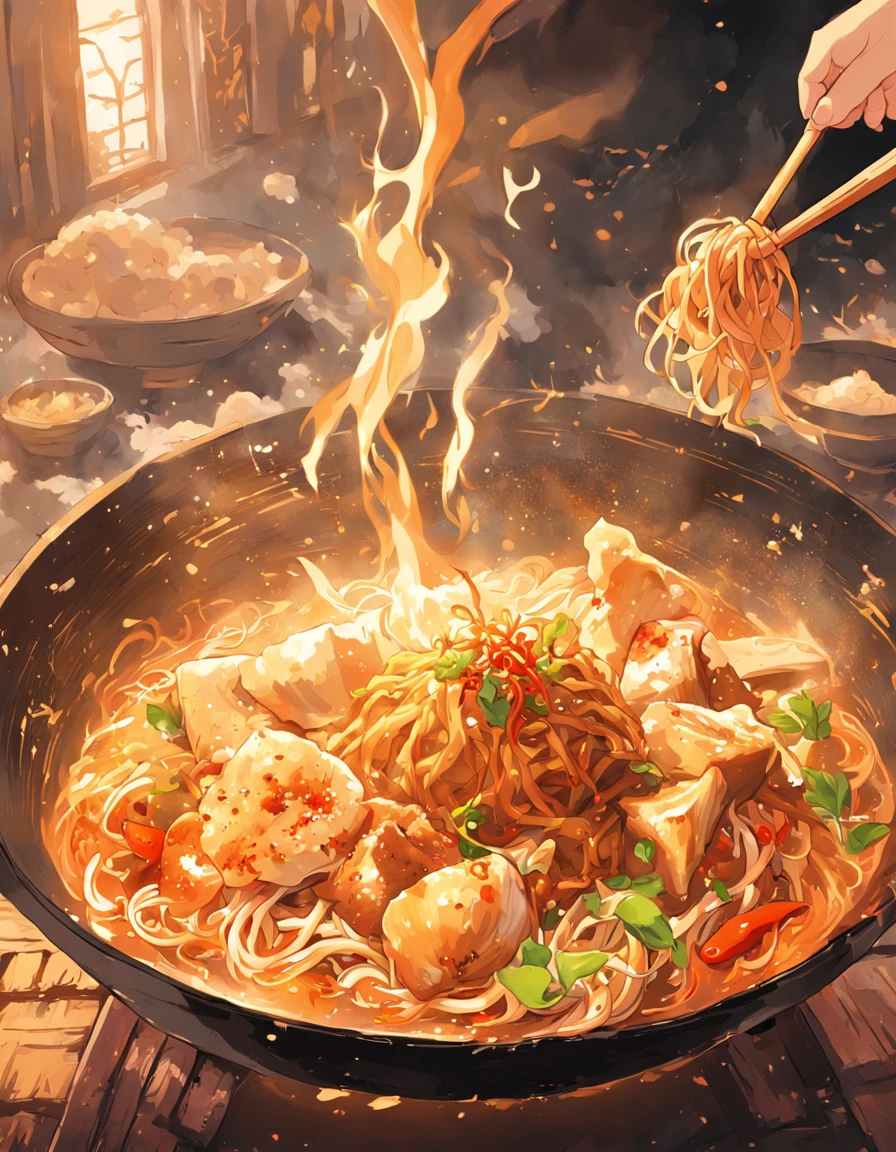 Delicious and tempting spicy noodles,Fresh vegetables are plentiful,The poached egg aroma is overflowing,The brown conch is delicious and delicious,Pepper has a strong flavor,The yellow bamboo shoots are crispy and delicious,The fungus has a delicate taste,Tofu has a good aftertaste,The noodles picked up by chopsticks are fragrant。illustration