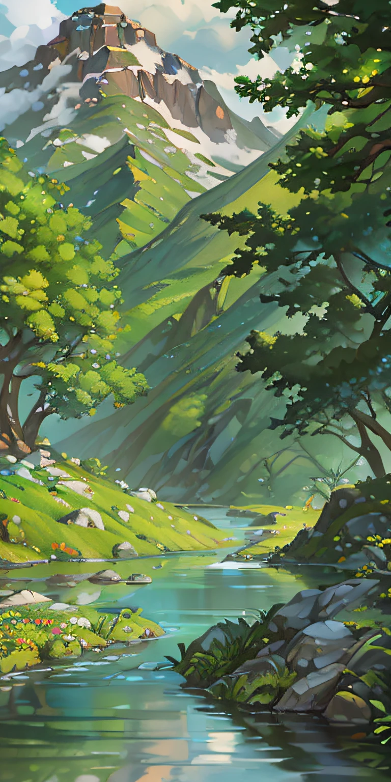 Draw mountain views with rivers and trees, Anime landscape, landscape artwork, drawn in anime painter studio, environment painting, Anime background art, anime countryside landscape, Anime landscapes, Detailed digital painting, Anime landscape concept art, Anime Nature, background artwork, environmentart, 4 k digital painting, 4k digital painting, scenery art detailed, environment design illustration