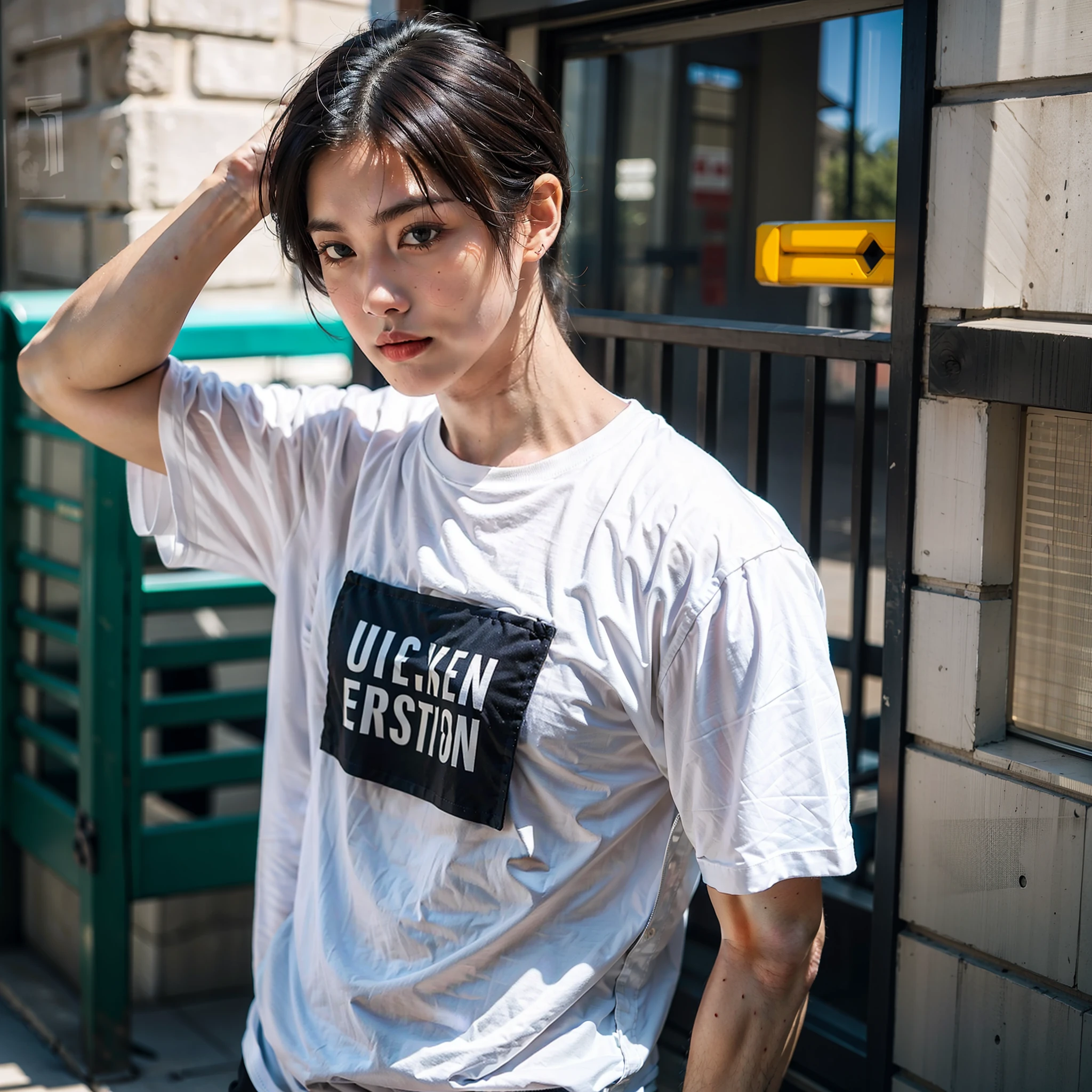 Man in t-shirt with stylish logo design