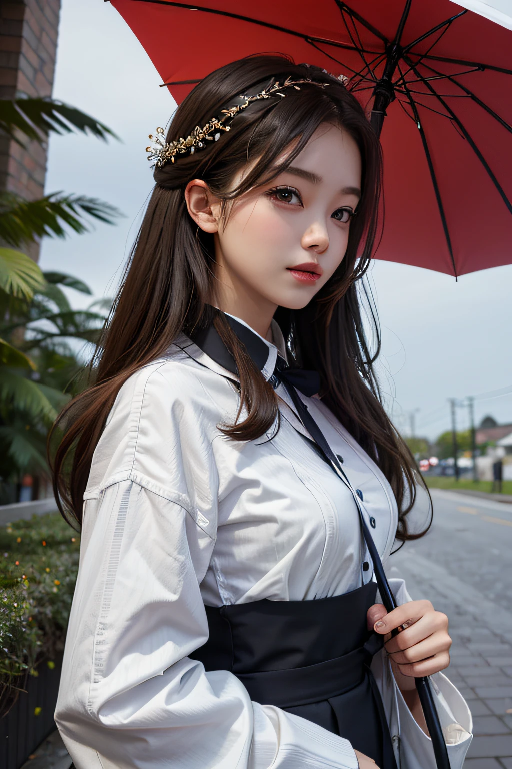 tmasterpiece,Best quality,Portrait of 1girl holding an umbrella,
