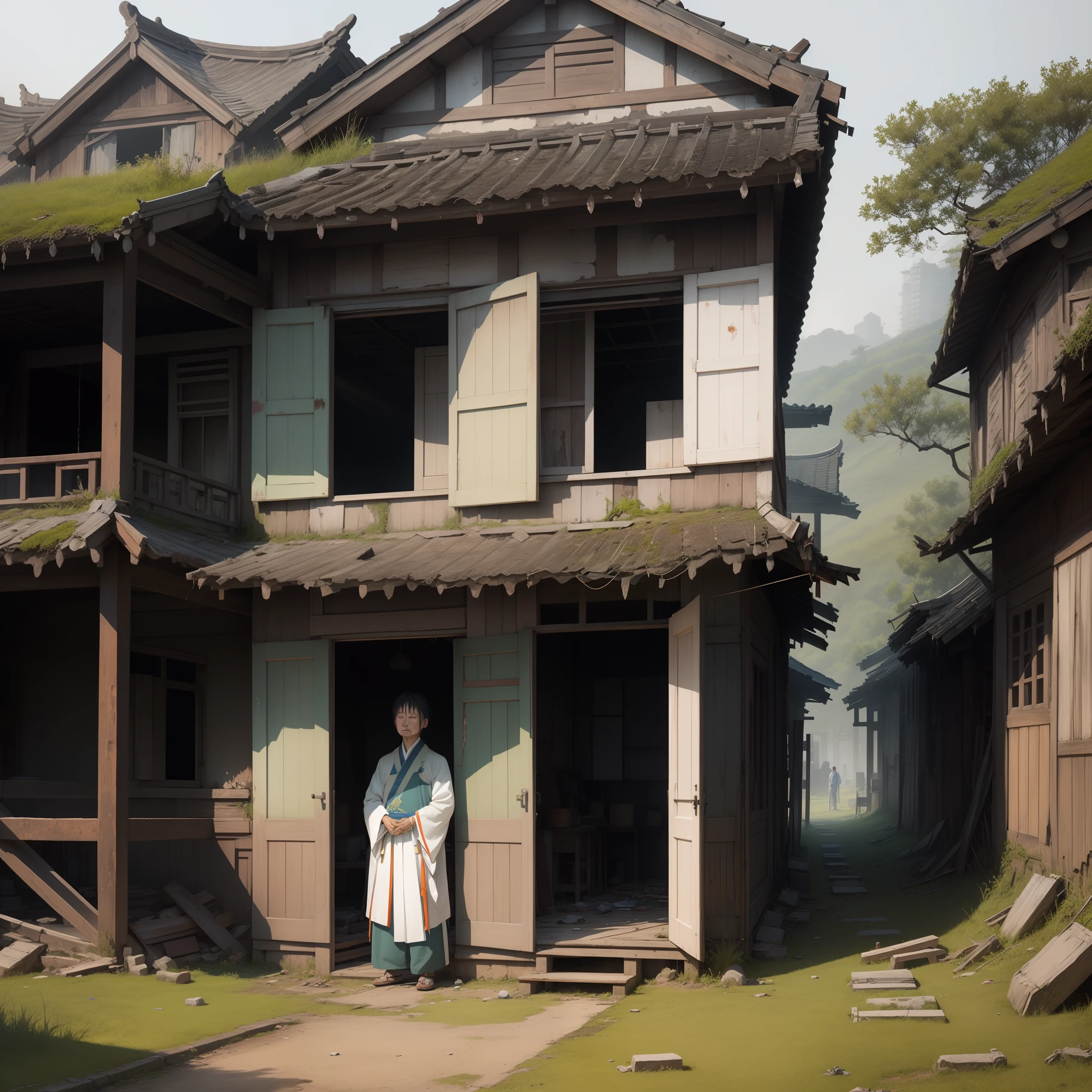 Hanfu,Poor beauty,Poignant,cute little,Dilapidated house,Ancient pastoral