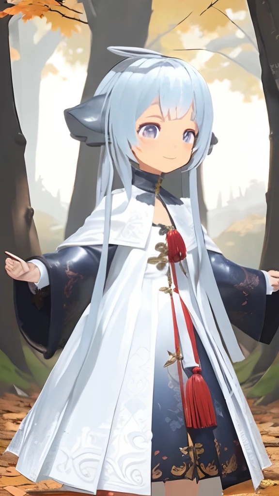happy ,white hair, purewhite walk in autumn woods