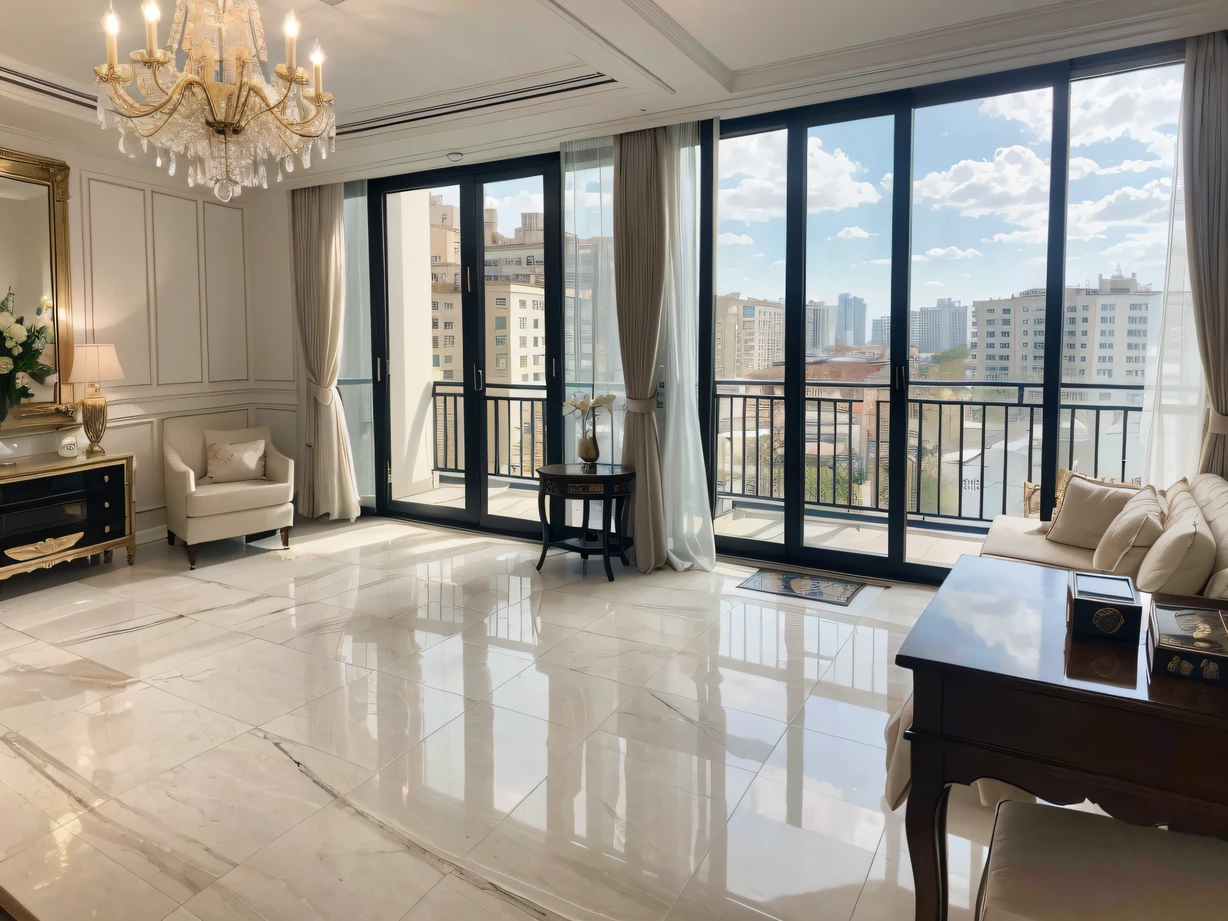 tmasterpiece/best qualtiy/8K/Ultra-high resolution, real light and shadow,Welcome to this breathtaking duplex suite!From the spacious living room paved with marble,to a crystal inlaid chandelier,Every detail exudes endless luxury。Large floor-to-ceiling windows beside the stairs reveal the warmth of the sun,Make the whole space full of life and vitality。Step into the master bedroom,The walls of the soft linen and art collection seem to exude an atmosphere of magic,Let your heart beat faster。Private pool on balcony,Quietly flowing with the sparkling ripples on the surface of the water,It brings you a sense of tranquility and relaxation。This duplex suite,It is synonymous with luxury,It's your unique dream place,We look forward to feeling every moment of it。