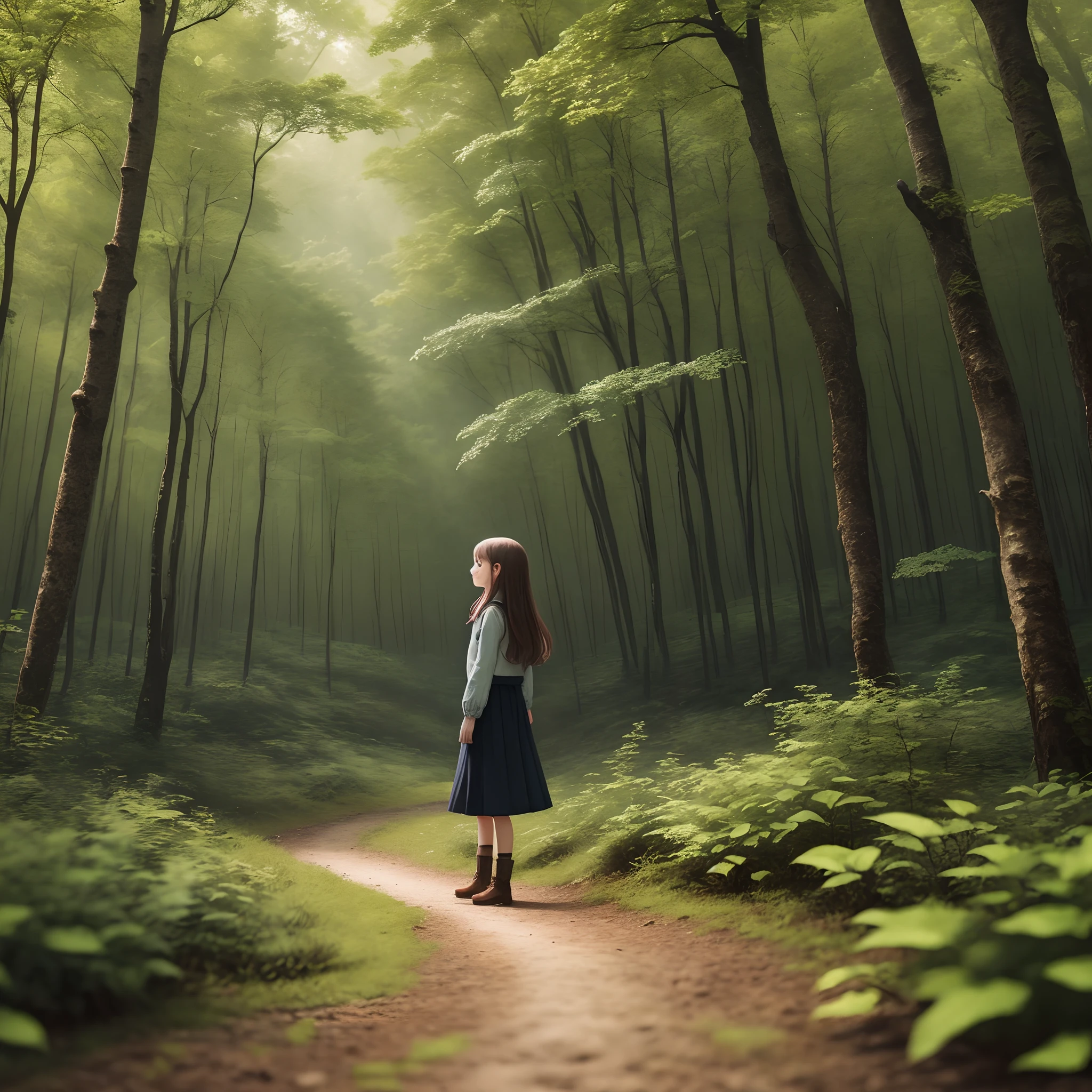 Young girl in forest enjoying nature