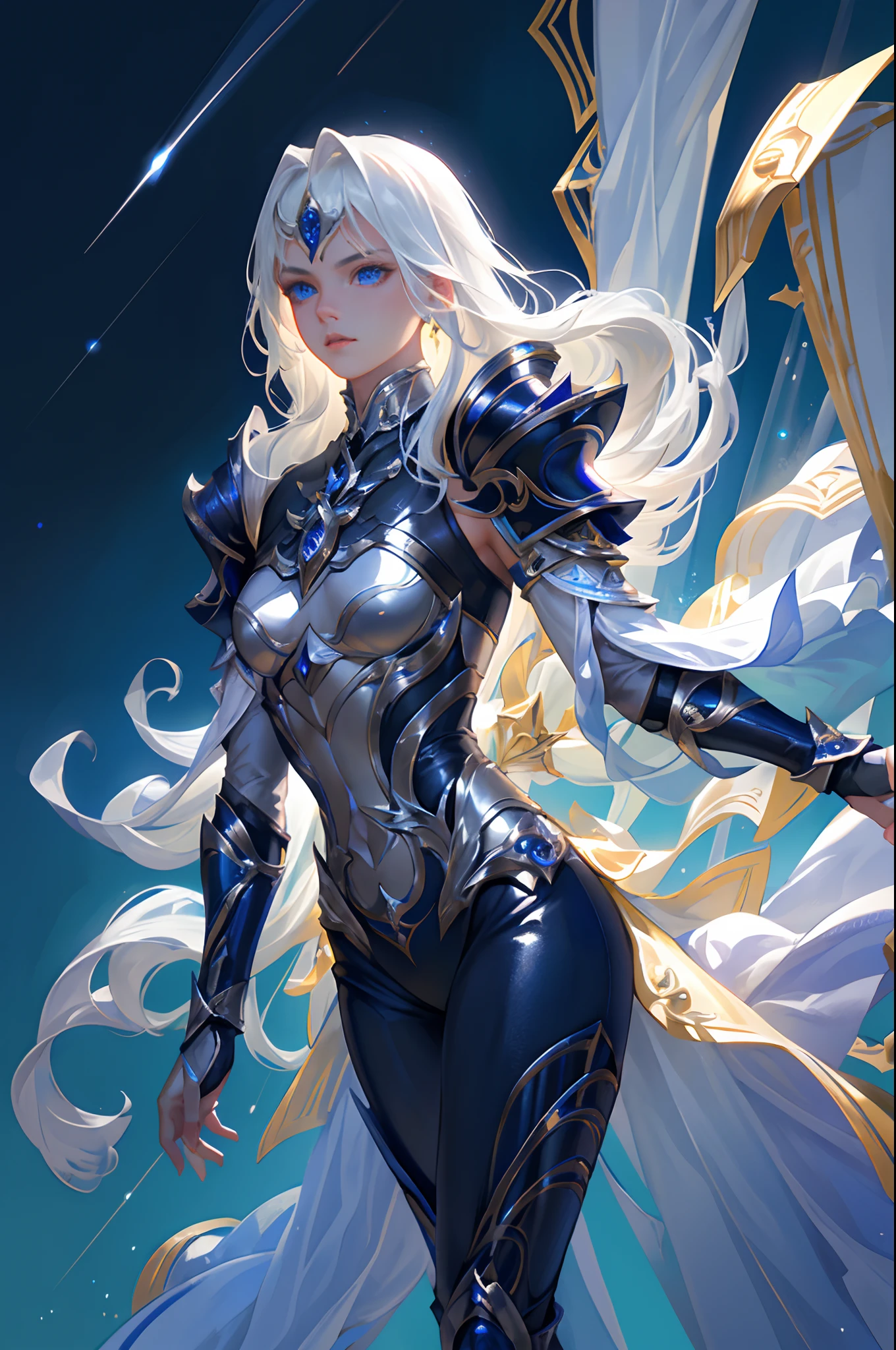 Ultra-high saturation,(tmasterpiece), fully body photo,(best qualtiy), (1girll), starryskybackground,Wearing shiny gold armor, Sexy lingerie type armor,Expose your chest,Expose the waistline,Exposing thighs,cool-pose, Saint Seiya Armor, messy hair,high detal, Anime style, Cinematic lighting, Sparkle, god light, Ray traching, filmgrain, hyper HD, textureskin, super detailing, Anatomical correct, A high resolution,Ultra-high saturation,hight contrast,High-gloss armor,Smooth skin,Serious expressions,Dark room,
