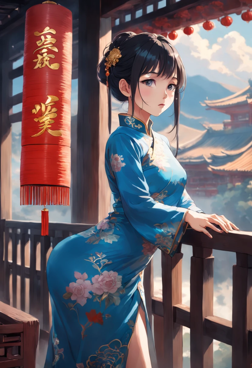 arafed woman in a blue dress posing for a picture, xintong chen, personal profile picture, Chinese woman, ruan jia beautiful!, profile photo, trending photo, Yun Ling, wearing a blue qipao dress, full-body xianxia, Gorgeous lady, wenfei ye, in style of lam manh, inspired by Leng Mei, Chinese girl