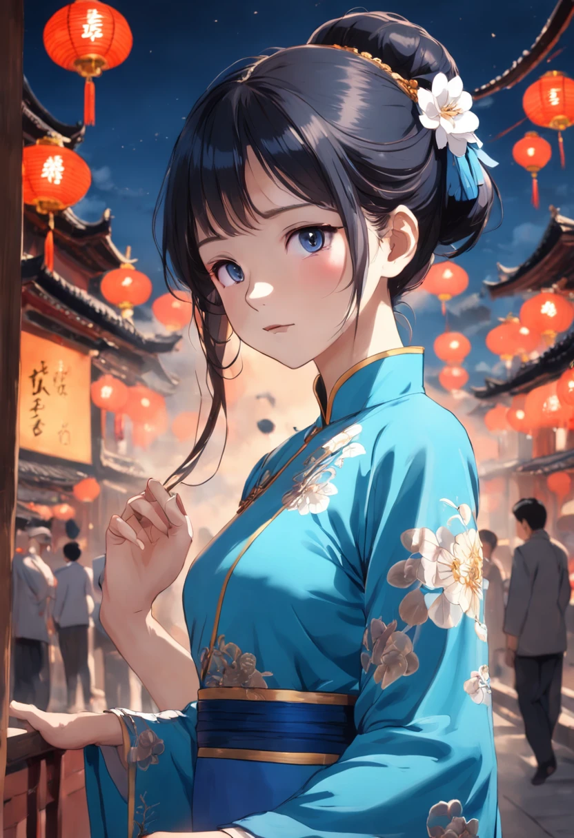 arafed woman in a blue dress posing for a picture, xintong chen, personal profile picture, Chinese woman, ruan jia beautiful!, profile photo, trending photo, Yun Ling, wearing a blue qipao dress, full-body xianxia, Gorgeous lady, wenfei ye, in style of lam manh, inspired by Leng Mei, Chinese girl
