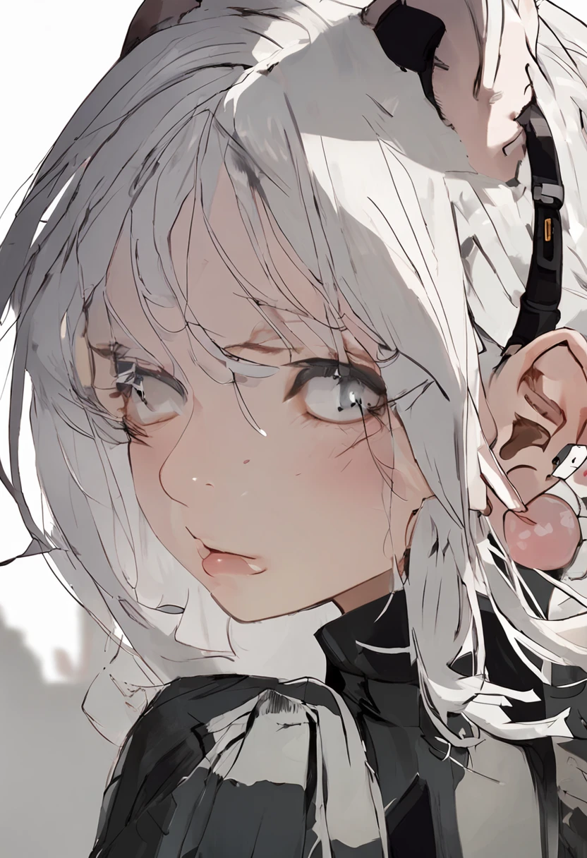 blonde hair, grey hair, weapons, jewelry, goggles, Eye Reflection, Colored Eyelashes, Diamond-Shaped Pupils, earrings, Crescent Earrings, Full blush, happy, Upper teeth, excited, A choked laugh, Art Deco, Neoclassical, Social Realism, Chiaroscuro, backlit, Light reflection, Silhouette, Framed, Rotate, Focus lines, foreshortening, f/4.0, Fujifilm, Canon, 巨作, retina, 16k, 8k, 4k