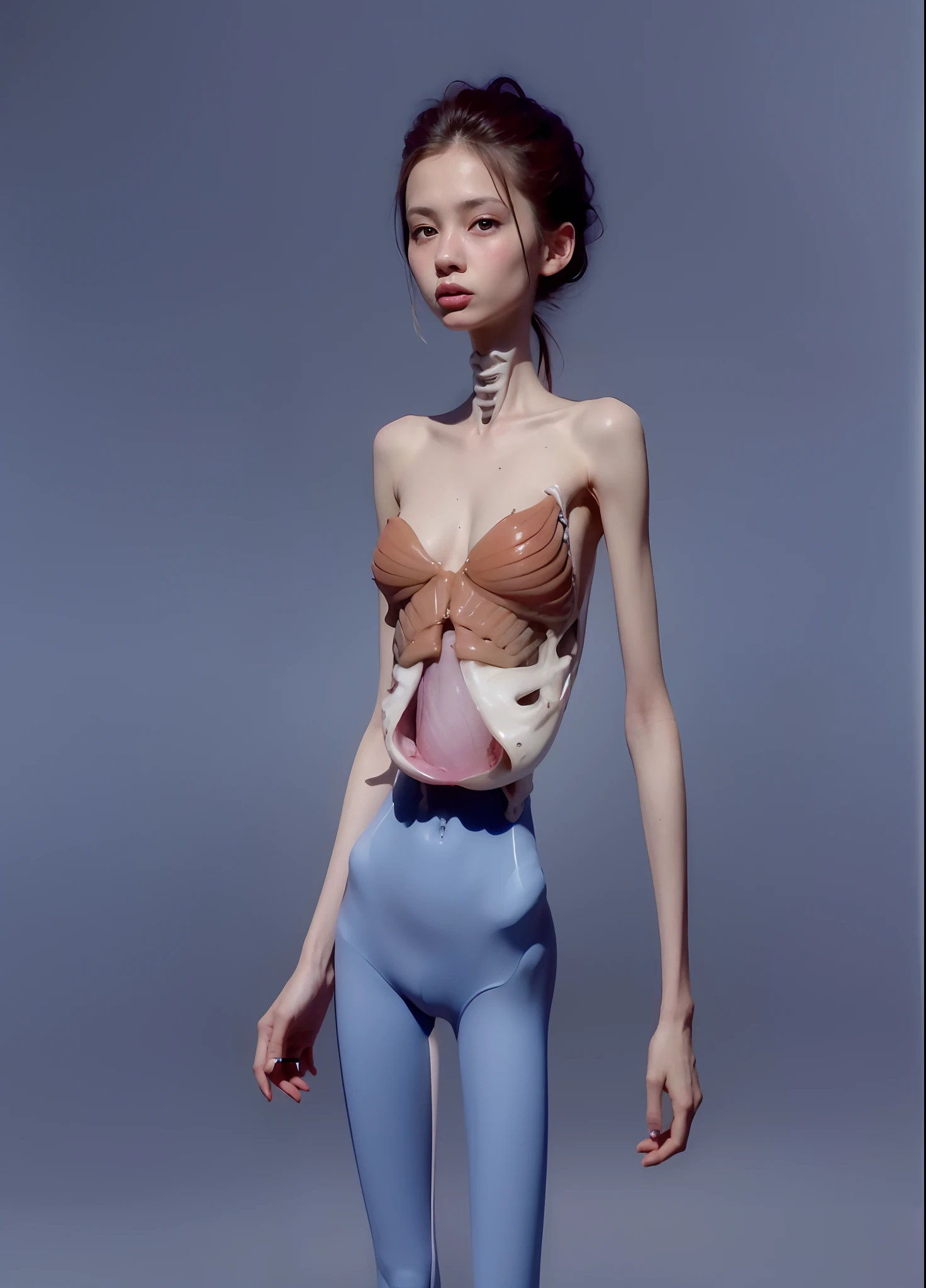 Skinny，Skin and bones，big breasts thin waist，Thin leg，the ribs，pelvic bone，innominate bone，hungry，emaciated