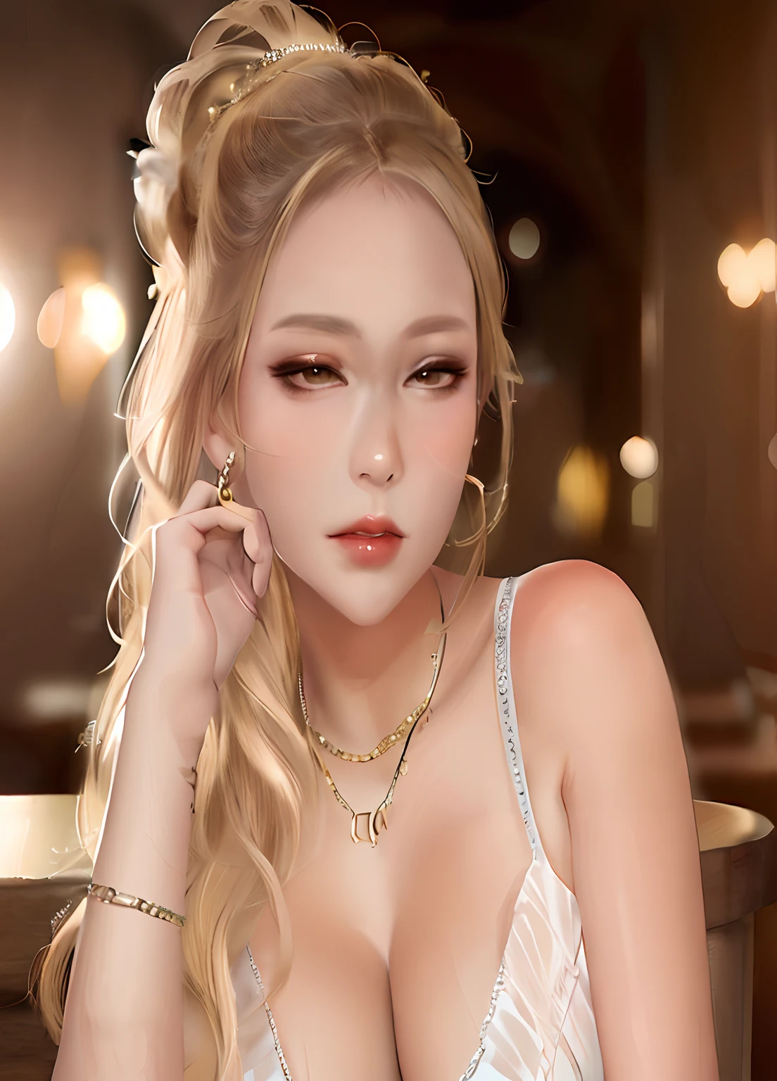 blond woman with a very big breast posing for a picture, beautiful blonde girl, beautiful asian girl, beautiful model girl, very beautiful young woman, long blonde hair and large eyes, beautiful girl model, blonde hair and large eyes, long blonde hair and big eyes, a gorgeous blonde, young beautiful woman, beautiful blonde woman, beautiful asian woman, blonde goddess, asian girl