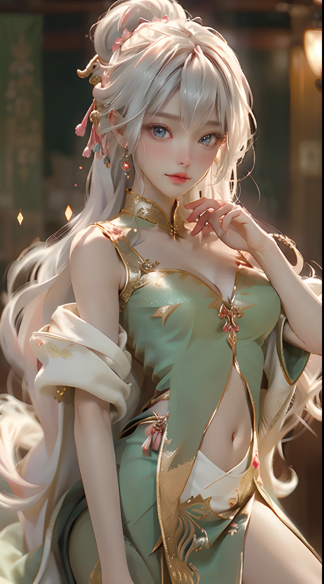 ( Masterpiece, White and vivid colors, (Exposed:1.2), (nipple:-0.9)), (((Renbutsu Misako|Misako Renbustu))), ((face variations)), { Navel | pretty Ass }, portrayed in the best quality and high resolution. The image should be ultra-detailed, realistic, and photorealistic with a touch of rawness. concept art. The color tone should be vibrant and vivid, enhancing the overall visual impact. (Whole Body proportions and all limbs are anatomically accurate), (Vivid Colorful light shines through the delicate stained glass). delicate limbs, Detail of sparkling oiled ivory skin, (short Bob, delicate wear) .