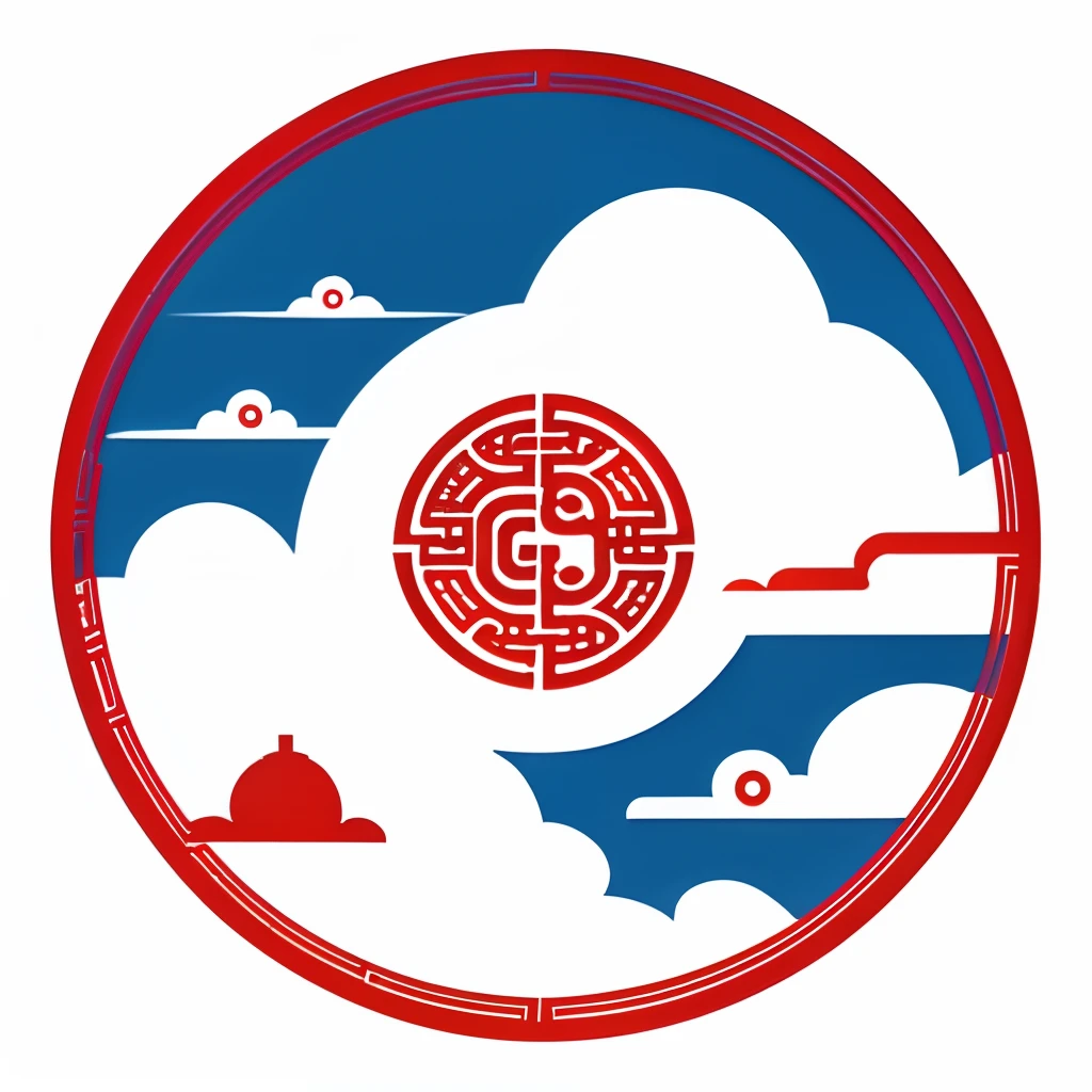 Chinese outer circle auspicious clouds,Inner circle river logo design,simple line,Maximalism