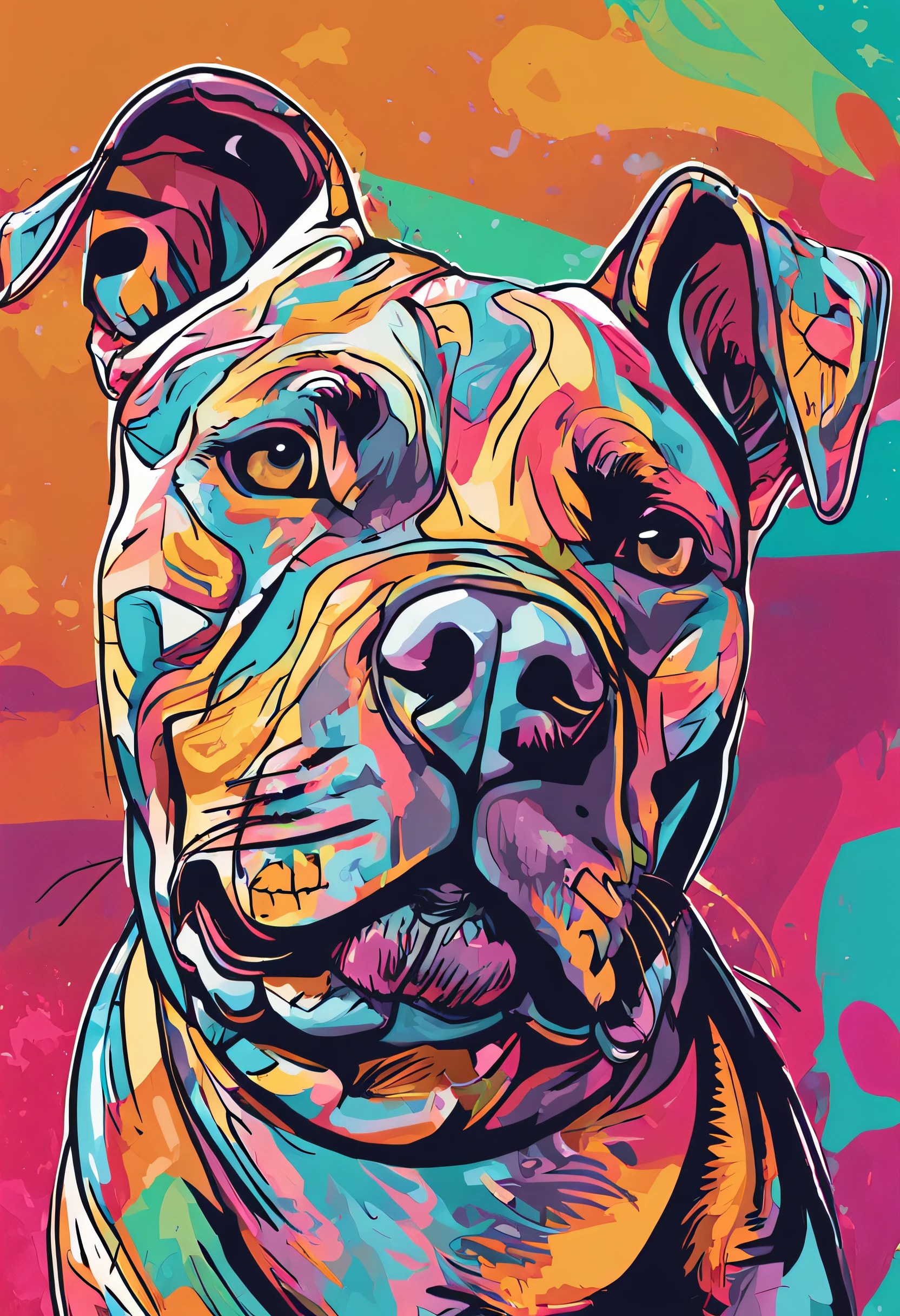 um close up de um dog correndo em um fundo colorido, Digital Dog pit bull , arte vetorial altamente detalhada, Jen Bartel, estilo de arte impressionante, estilo de arte vetorial, arte do Adobe Illustrator, Arte de Alessandro Pautasso, Arte vetorial HD, Horse, arte vetorial multicolorida, full-colour illustration, Bela arte UHD 4K, vibrant high contrast coloring, cute dog