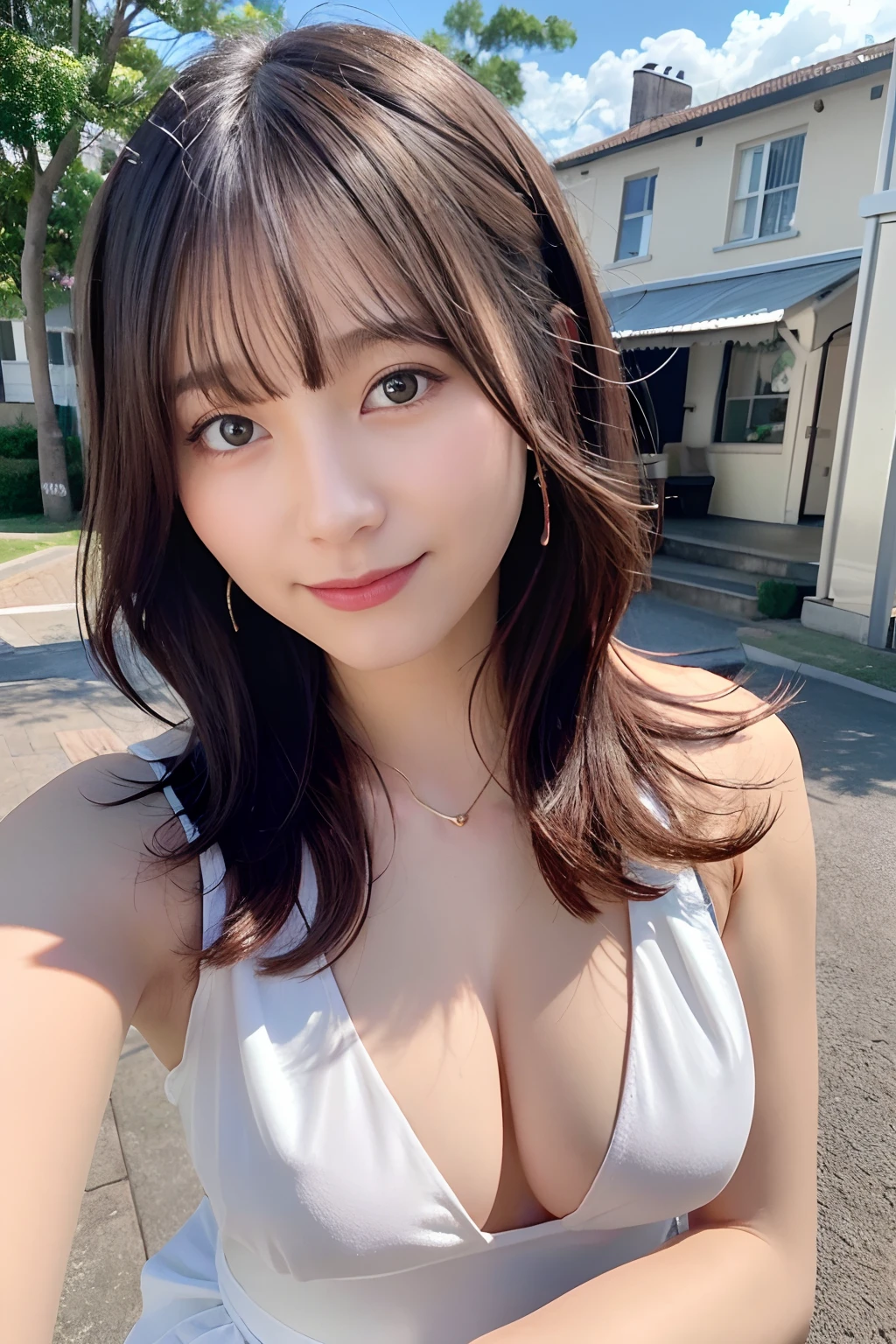 top-quality、Photorealsitic、8K、hight resolution、Perfect litthing、a gorgeous、masterpiece、realisitic、closeup portrait、
1girl in、piercingeyes、Look at viewers、kindly smile、outside of house、in a cafe、fullnude、Bet、futon bedding、nudde、fullnude