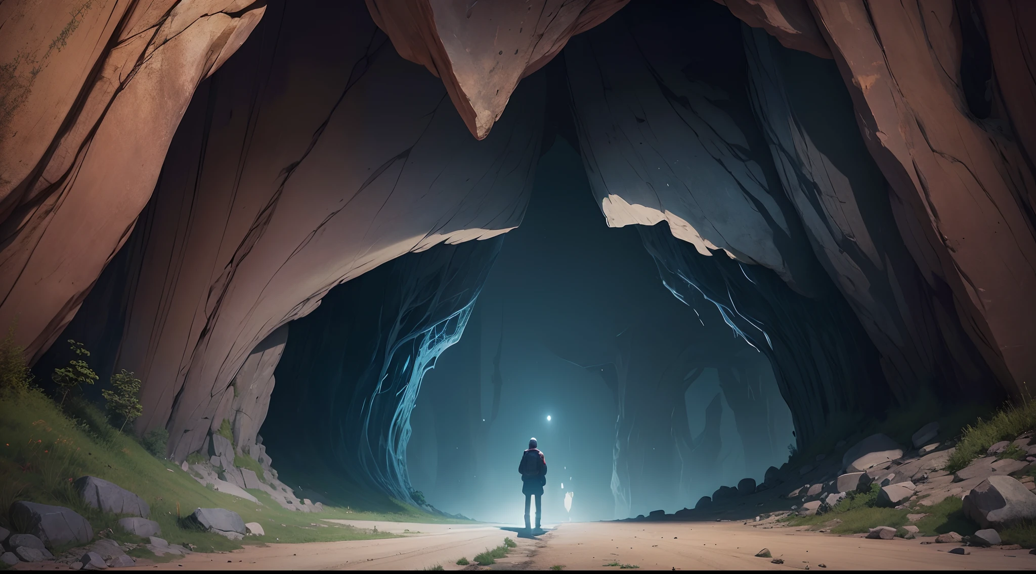 two roads diverting in a cave leading to mysterious future --auto --s2