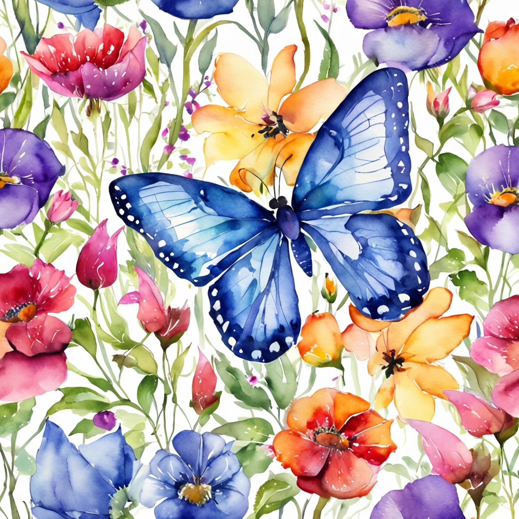 butterfly, realistic, colorful, vibrant colors, saturated colours, blue, purple, symmetrical, solid white background)
