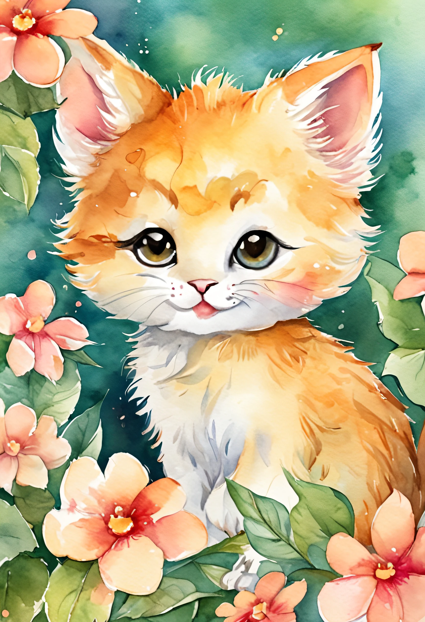 gatinho,fofinho, chibi, fundo simples, adorable animal, kawaii, vibrant colors