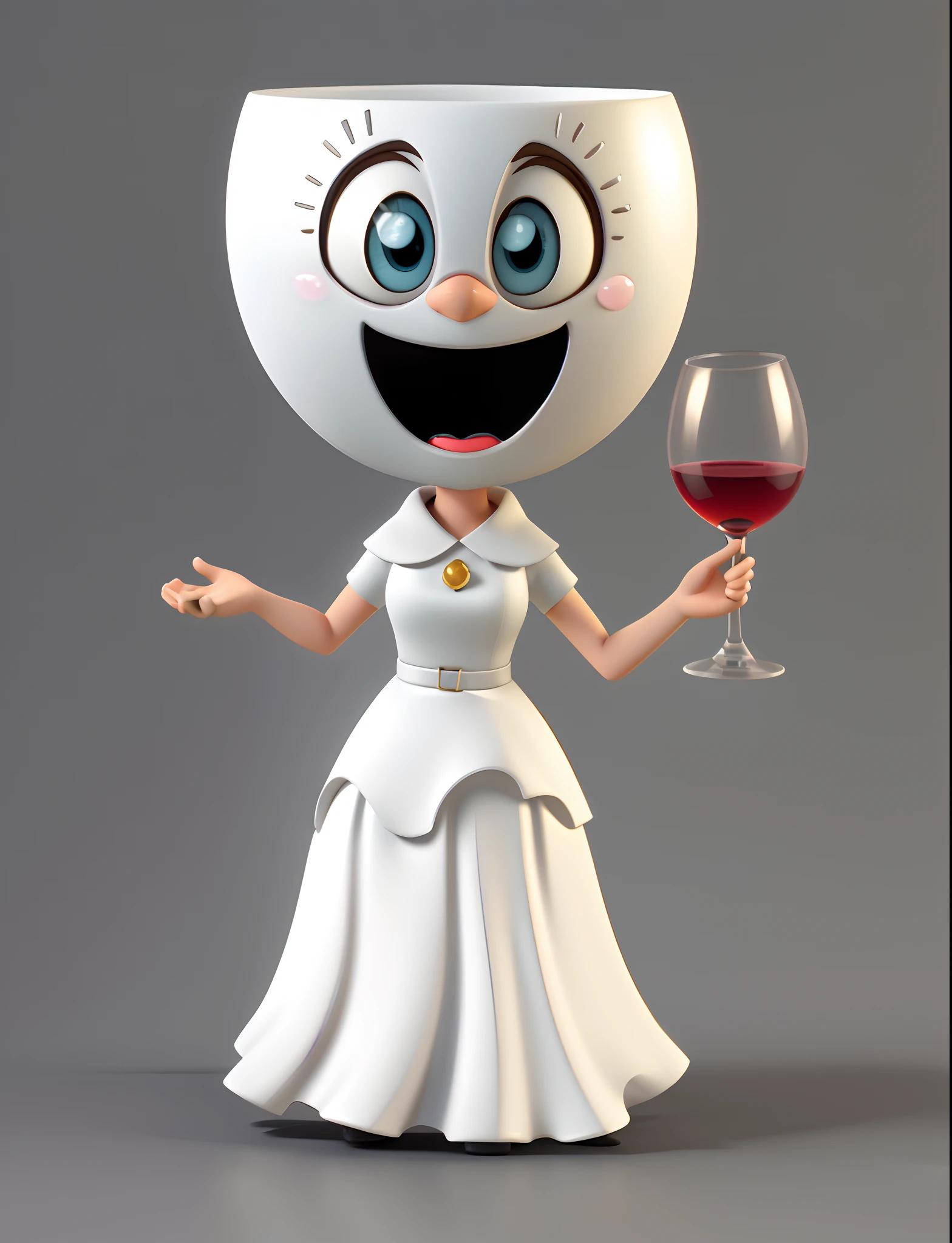 Comic book character of a woman holding a glass of wine, 3d character, 3d character, Rendu 3D mignon, animation character, Toon Render Keyshot, Rendering 3D characters, stylized as a 3d render, stylized 3d render, anthropomorphic character, Personnages 3D, render of a cute 3d anime girl