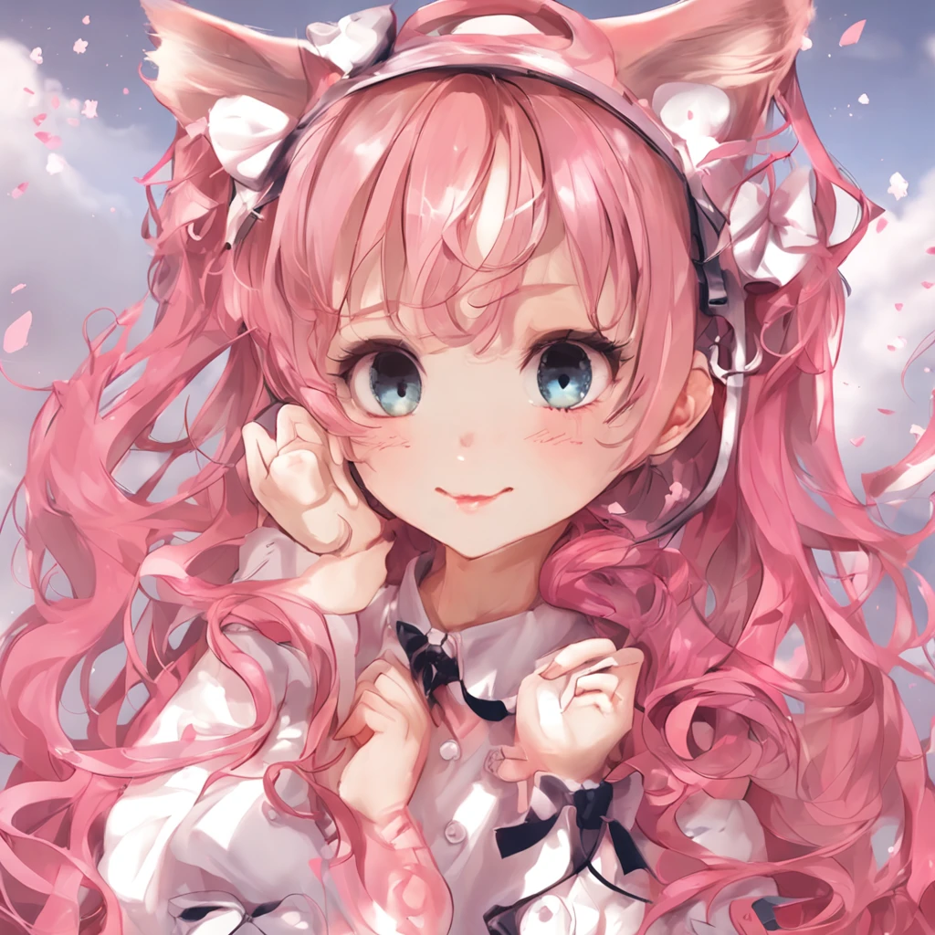 Digital art style,Big Head,Baby pink hair,cute瞳,Adorable smile,Ezvian everywhere、Pure、hoodie fashion,Pure,cute,cute,teddy bear🧸,fluffy,Rosy Cheeks,Flowers shine,blue sky,Fantasy World,Written boundary depth_shallow