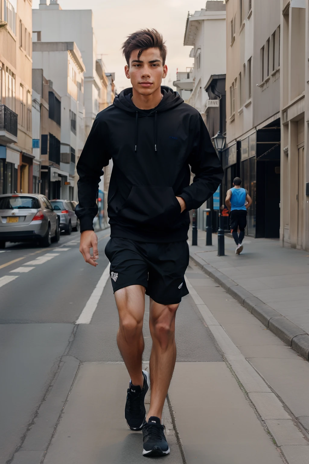 a young man jogging on the street