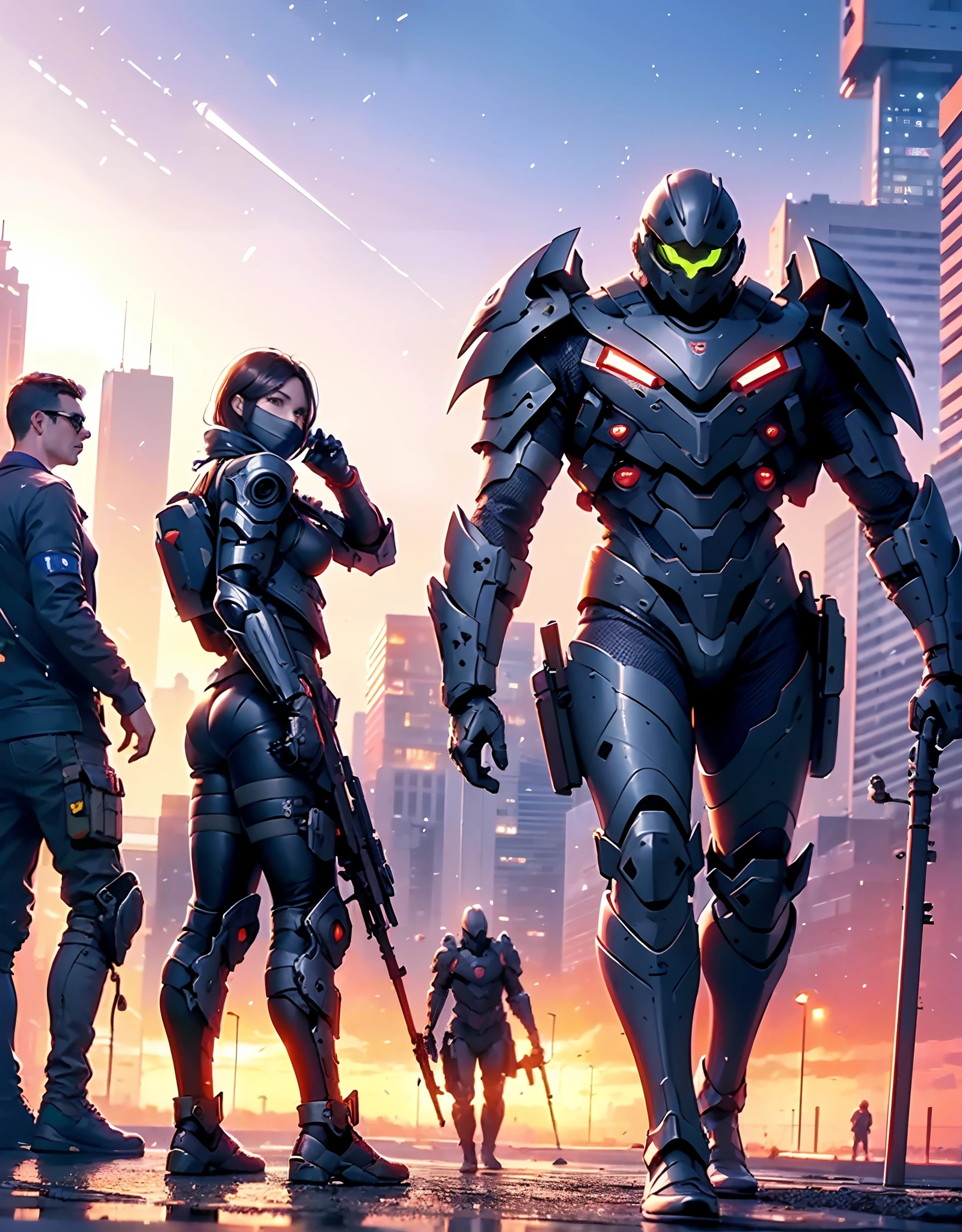 (futuristic :1.4), Search and Rescue Unit,3 boys, Searching in ruins with scanning devices, futuristic armor, tactical helmet, ((destroyed ruins in background)) , UHD, MASTERPIECE