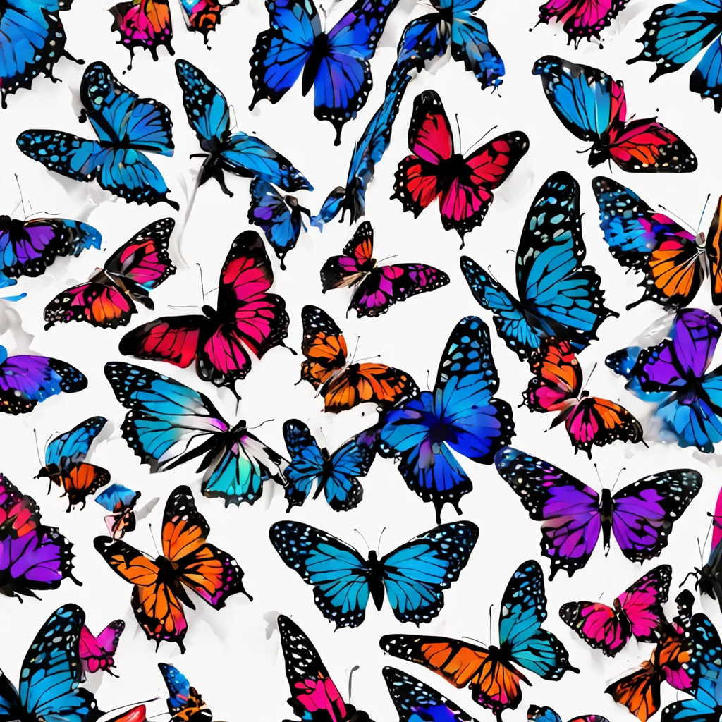 butterfly, realistic, colorful, vibrant colors, saturated colours, blue, purple, symmetrical, solid white background)