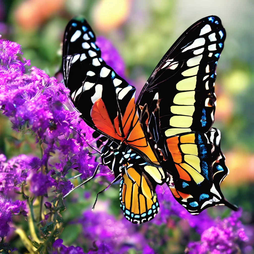 butterfly, realistic, colorful, vibrant colors, saturated colours, blue, purple, symmetrical, solid white background)