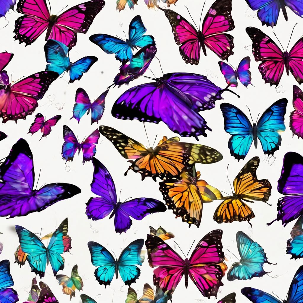 butterfly, realistic, colorful, vibrant colors, saturated colours, blue, purple, symmetrical, solid white background)